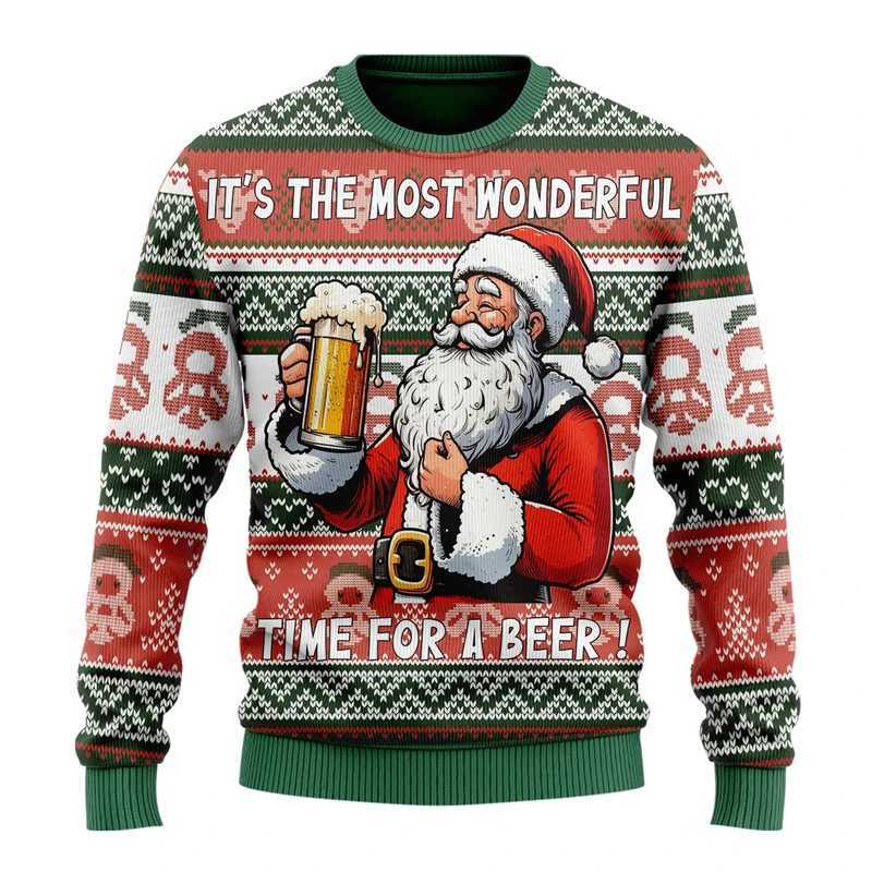 Fashionable beer ugly Christmas sweater womens clothing hip-hop bar party mens sweater casual mens latte art beer track set X24112011