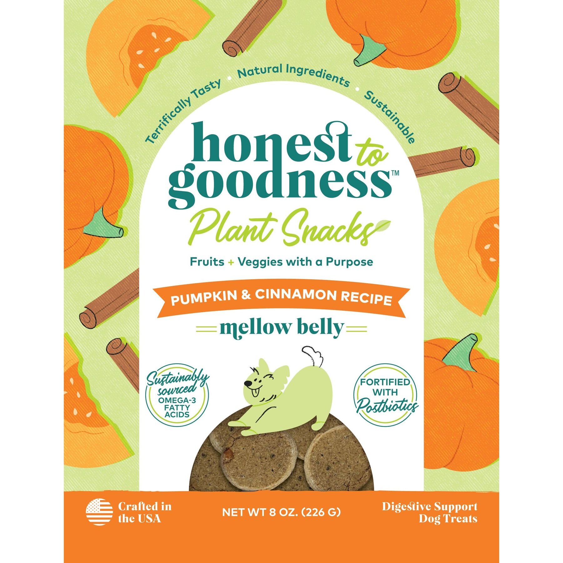 Honest To Goodness Plant Snacks Mellow Belly Pumpkin & Cinnamon Dog Treats, 8-oz bag