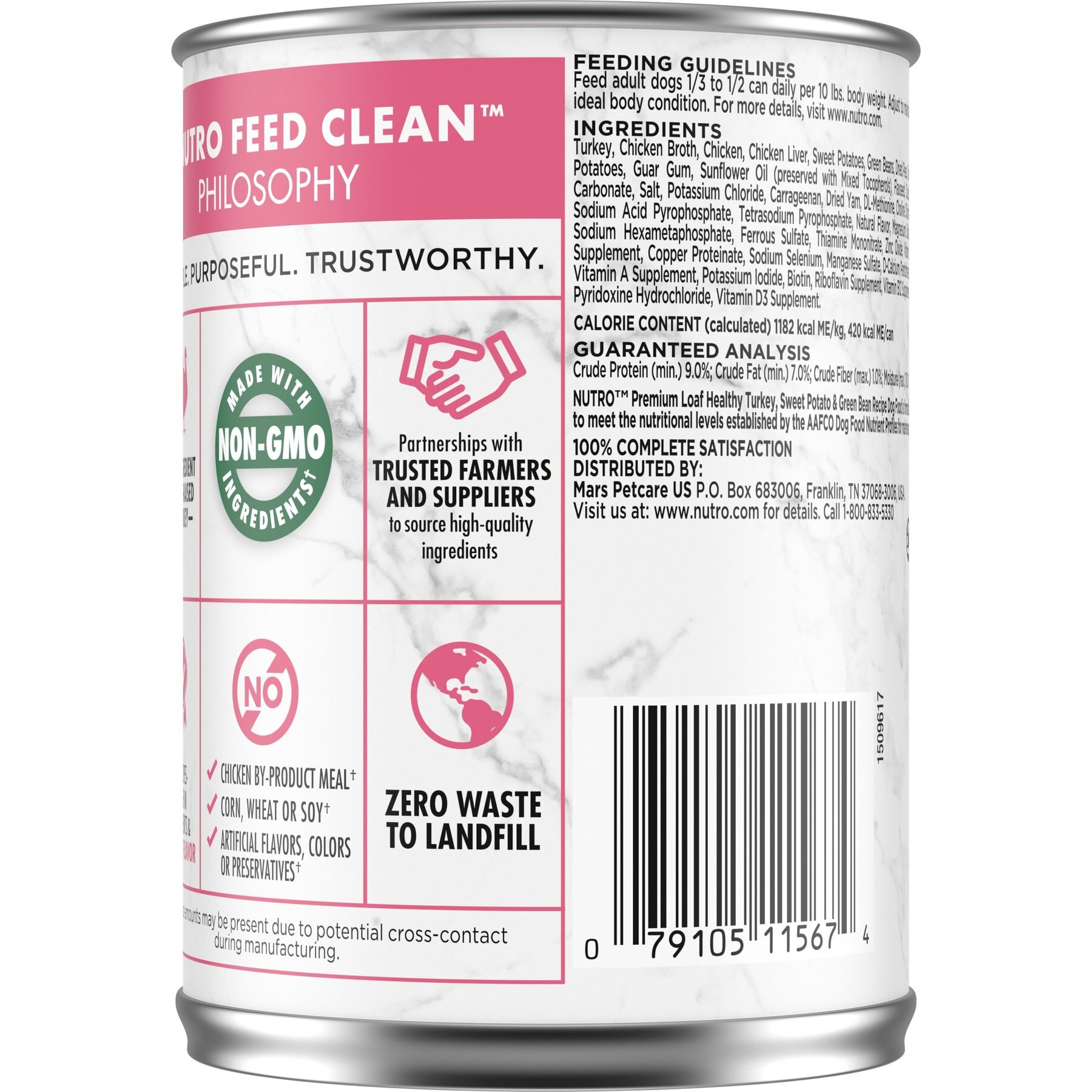 Nutro Premium Loaf Turkey, Sweet Potato & Green Bean Grain-Free Adult Canned Wet Dog Food