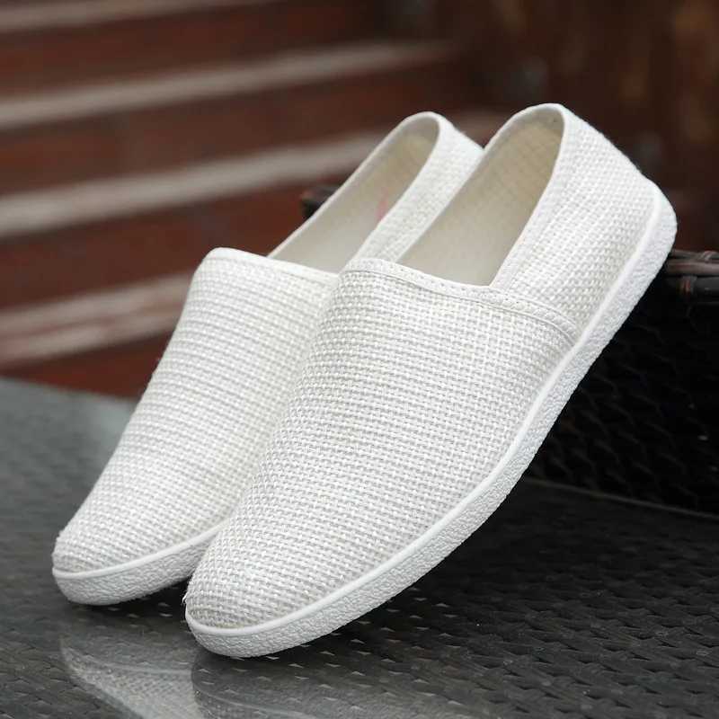 Linen breathable casual flat shoes mens canvas Loafers Fi mens canvas shoes slippery fisherman driving shoes white shoes M241120