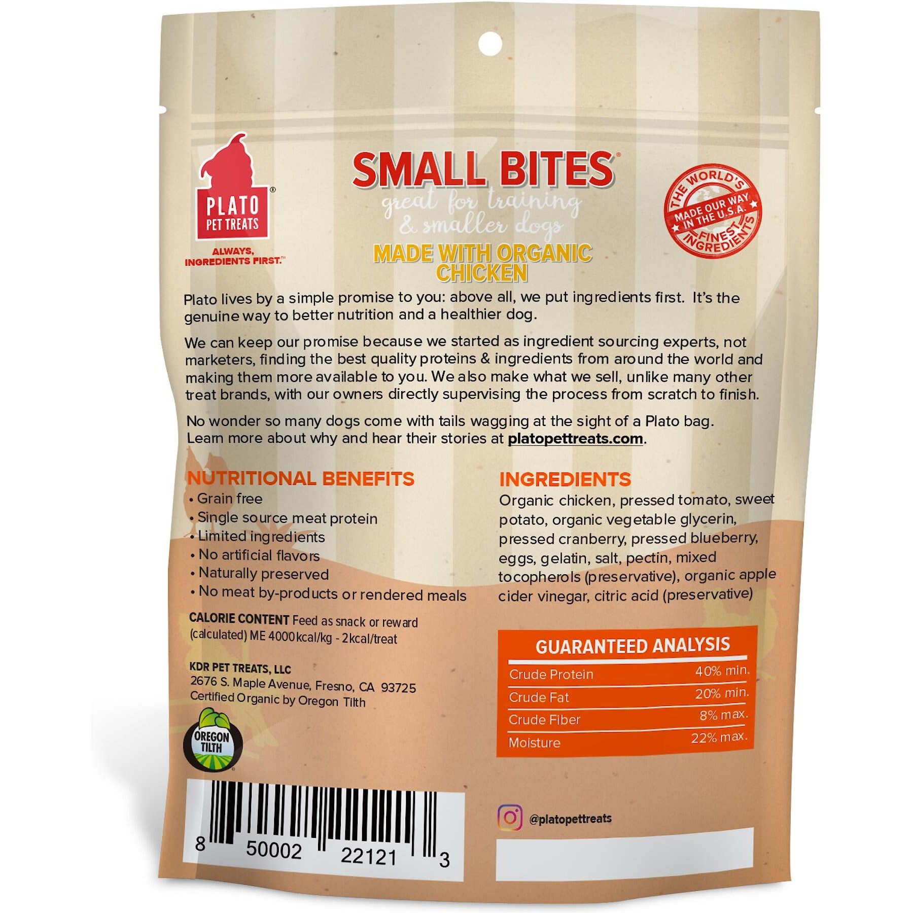 Plato Small Bites Organic Chicken Grain-Free Dog Treats