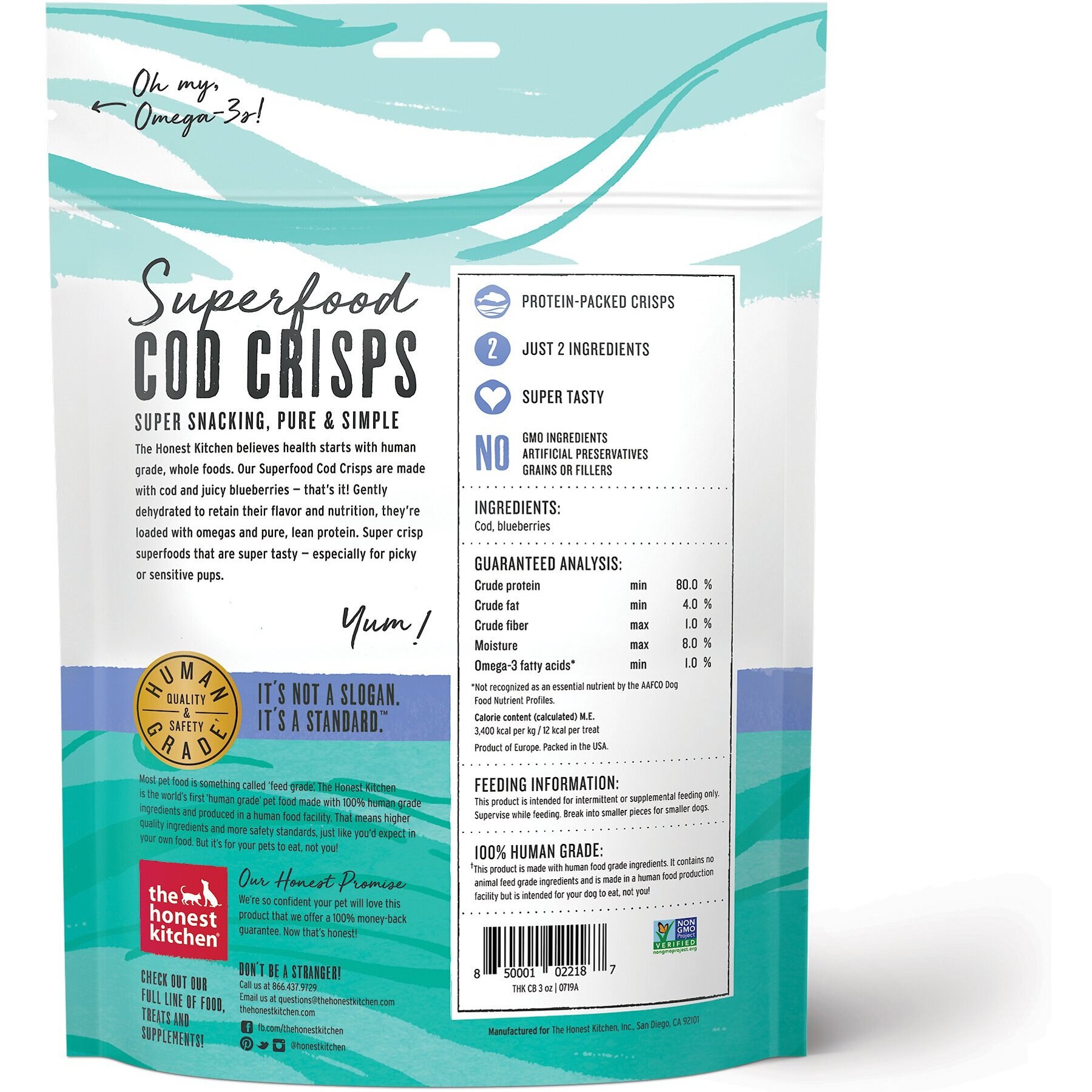 The Honest Kitchen Superfood Cod Crisps Cod & Blueberry Dehydrated Dog Treats