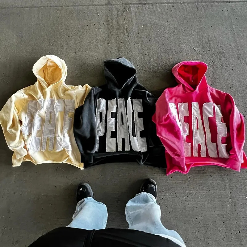 2024 street vintage alphabet Embroidery hoodie for men y2k Goth Harajuku Fashion Coat Couple casual loose sweatshirt 240420