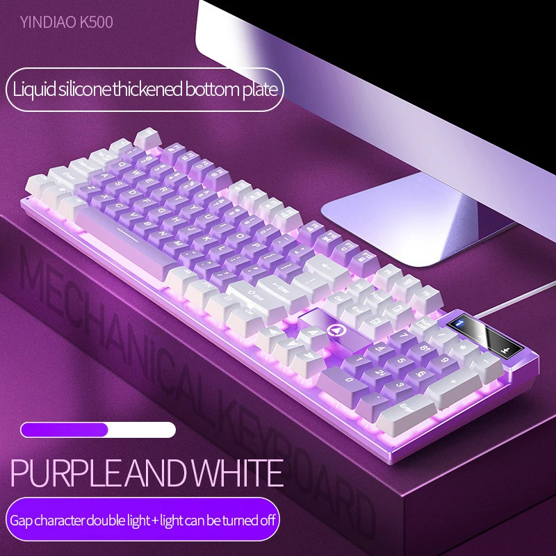 K500 Pink Keyboard Mixed Color White Keycaps 104 Keys Wired Gaming for Laptop PC 240418