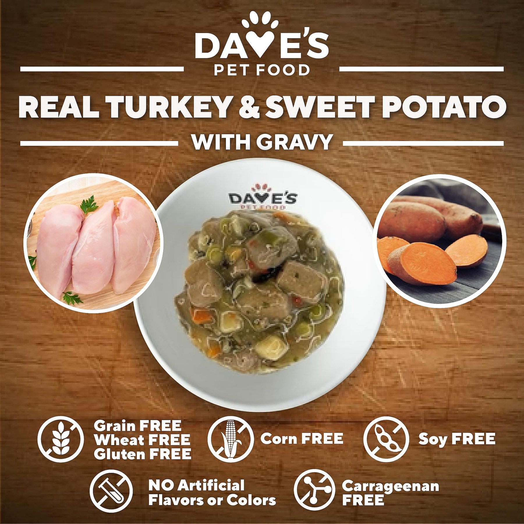 Dave's Pet Food Stewlicious Turkey & Sweet Potato Stew, Grain-Free Canned Wet Dog Food, 13.2-oz, case of 12