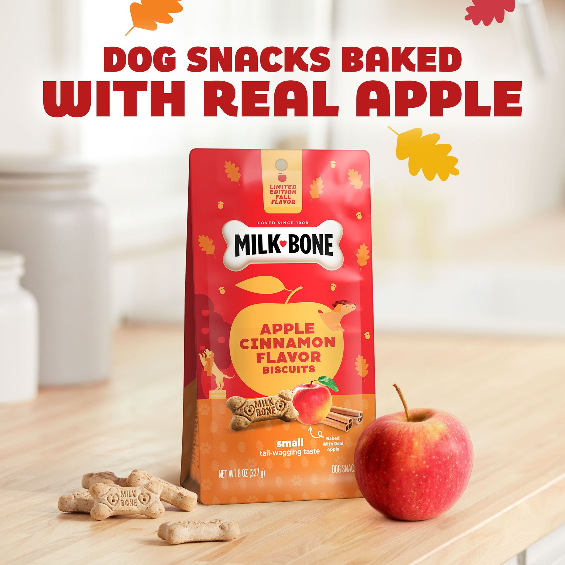 Milk-Bone Holiday Apple Cinnamon Flavor Adult Biscuits Crunchy Dog Treats, 8-oz pouch