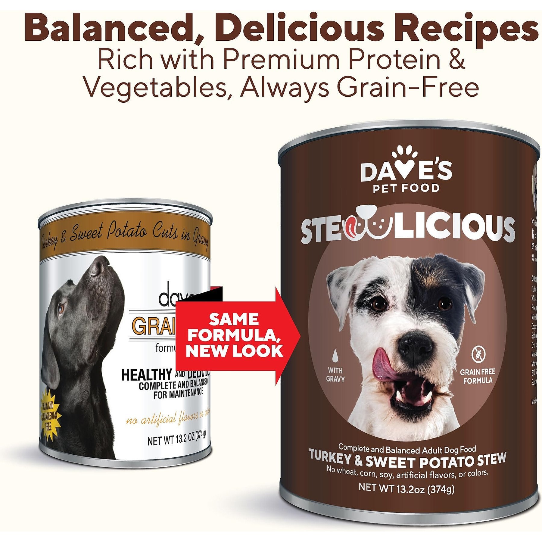 Dave's Pet Food Stewlicious Turkey & Sweet Potato Stew, Grain-Free Canned Wet Dog Food, 13.2-oz, case of 12