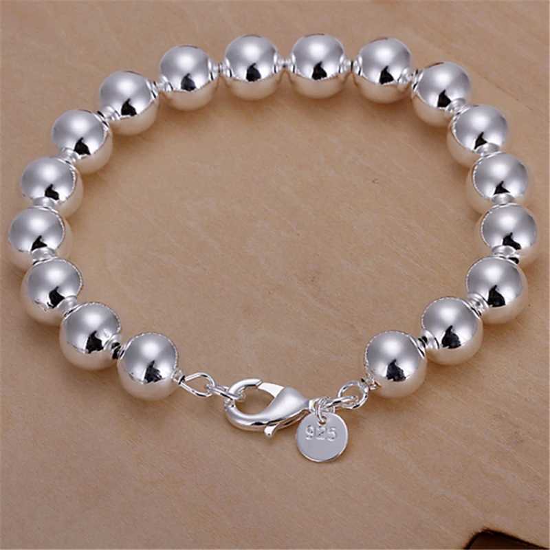 Chain 8mm/10mm Hollow Circle Ball Beads Silver Color Beaded 20cm Bracelet Woman Charm Fashion Jewelry Y240420