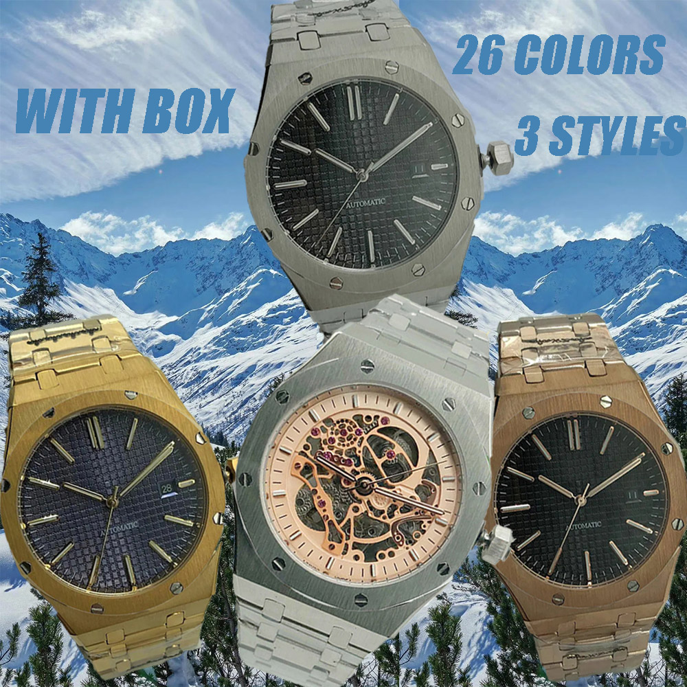 watch mechanical movement mens fashion watches stainless steel bracelet gold skeleton dial business cool sapphire glass luminous 41mm with box watches
