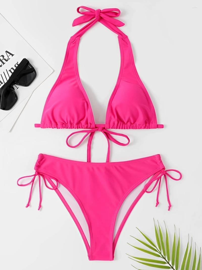 Womens Swimwear 2024 Halter String Two Piece Bikini Set Women Female Swimsuit Solid Bathers Bathing Swimming Suit Beachwear Summer