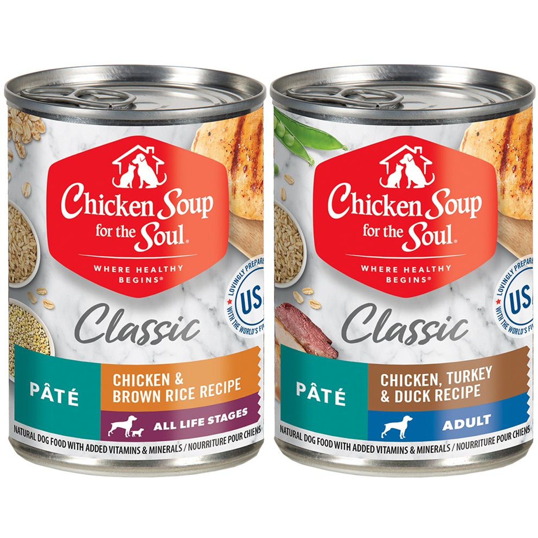 Chicken Soup for the Soul Classic Adult Chicken, Turkey & Duck Recipe & Chicken & Brown Rice Pate Recipe Wet Dog Food, 13-oz can, case of 12