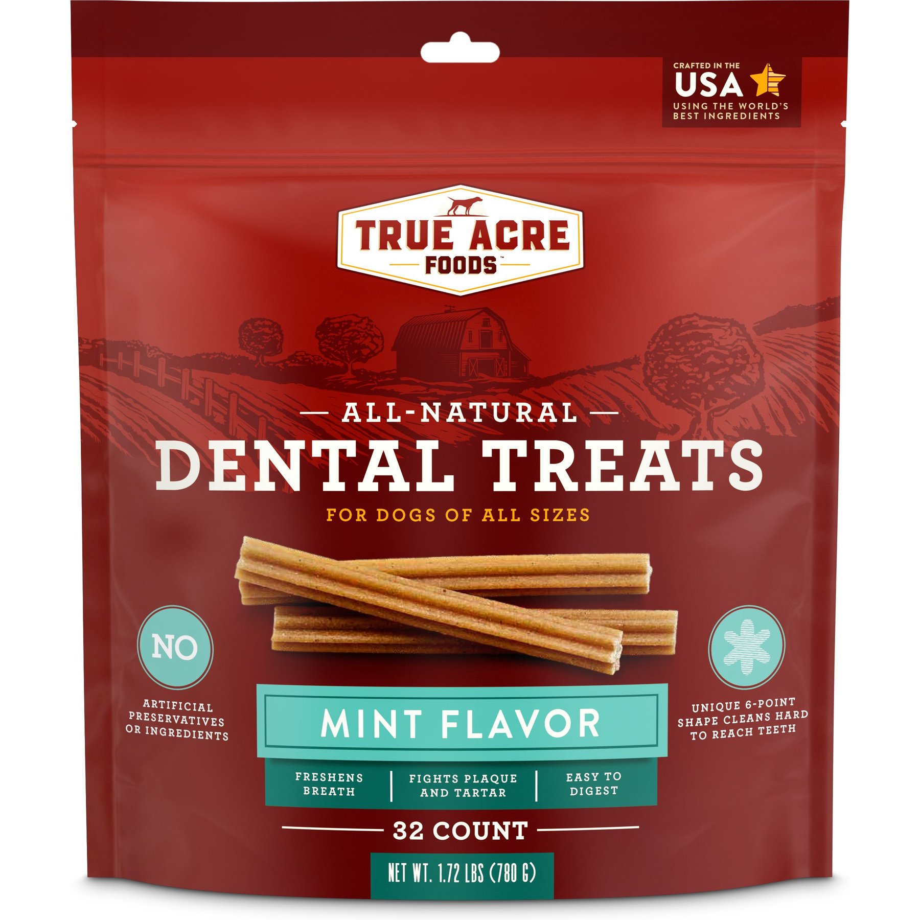 True Acre Foods All-Natural Dental Chew Sticks, Mint Flavor
