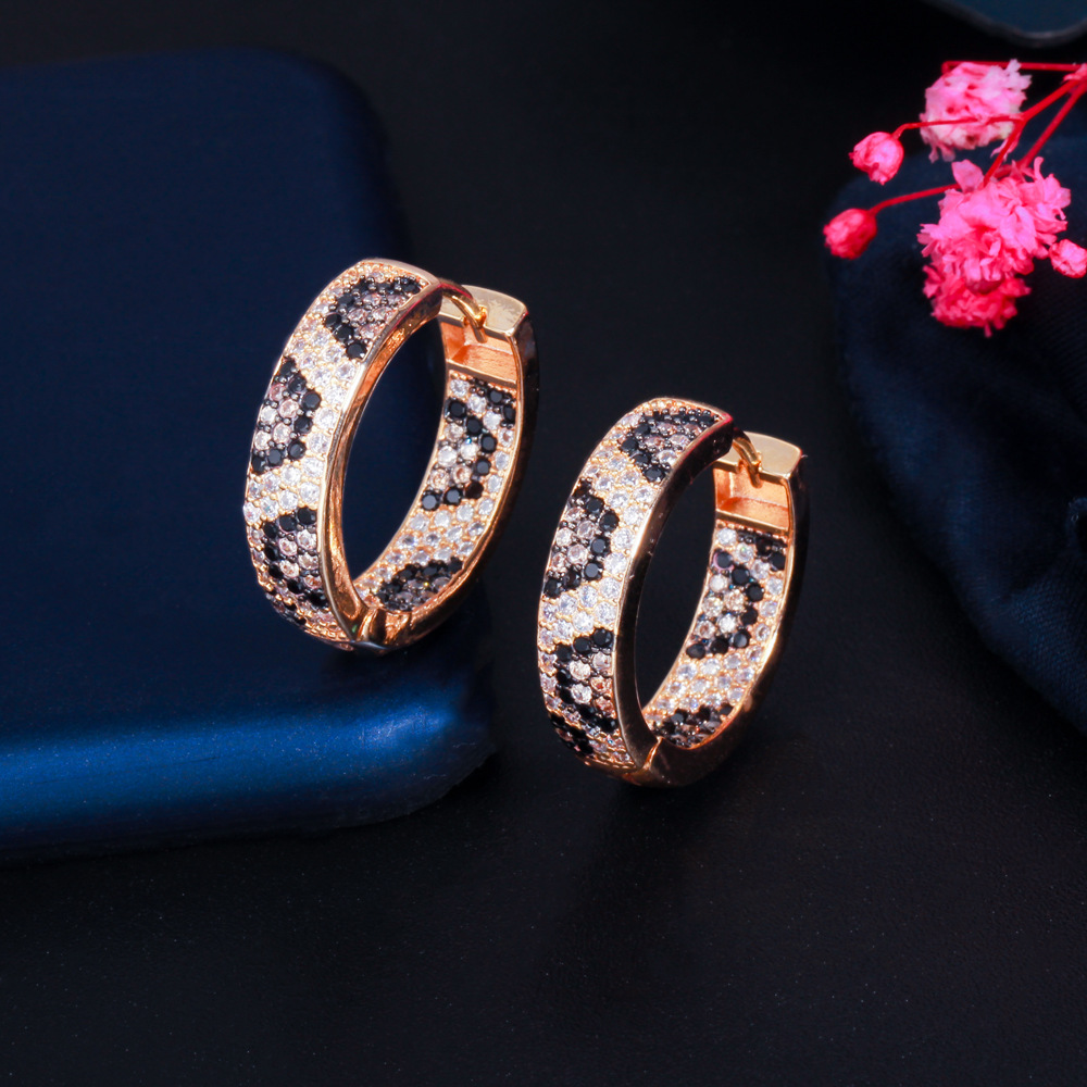 Ins Top Sell Clip Earrings Jewelry Gold Fill Pave Multi Color Black Sapphire CZ Dia Leopard print Party Popular Women Wedding Earring Gift
