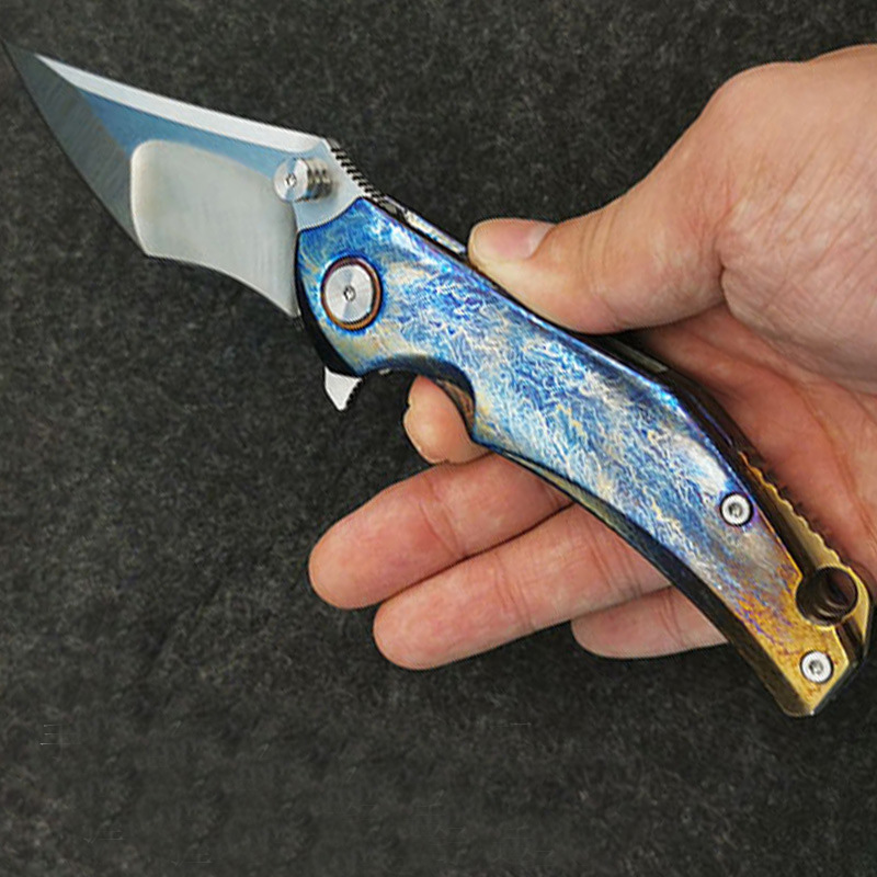 High End Flipper Knife M390 Satin Tanto Blade Anodizing TC4 Titanium Alloy Handle Ball Bearing EDC Pocket Folder Knives Outdoor Tools