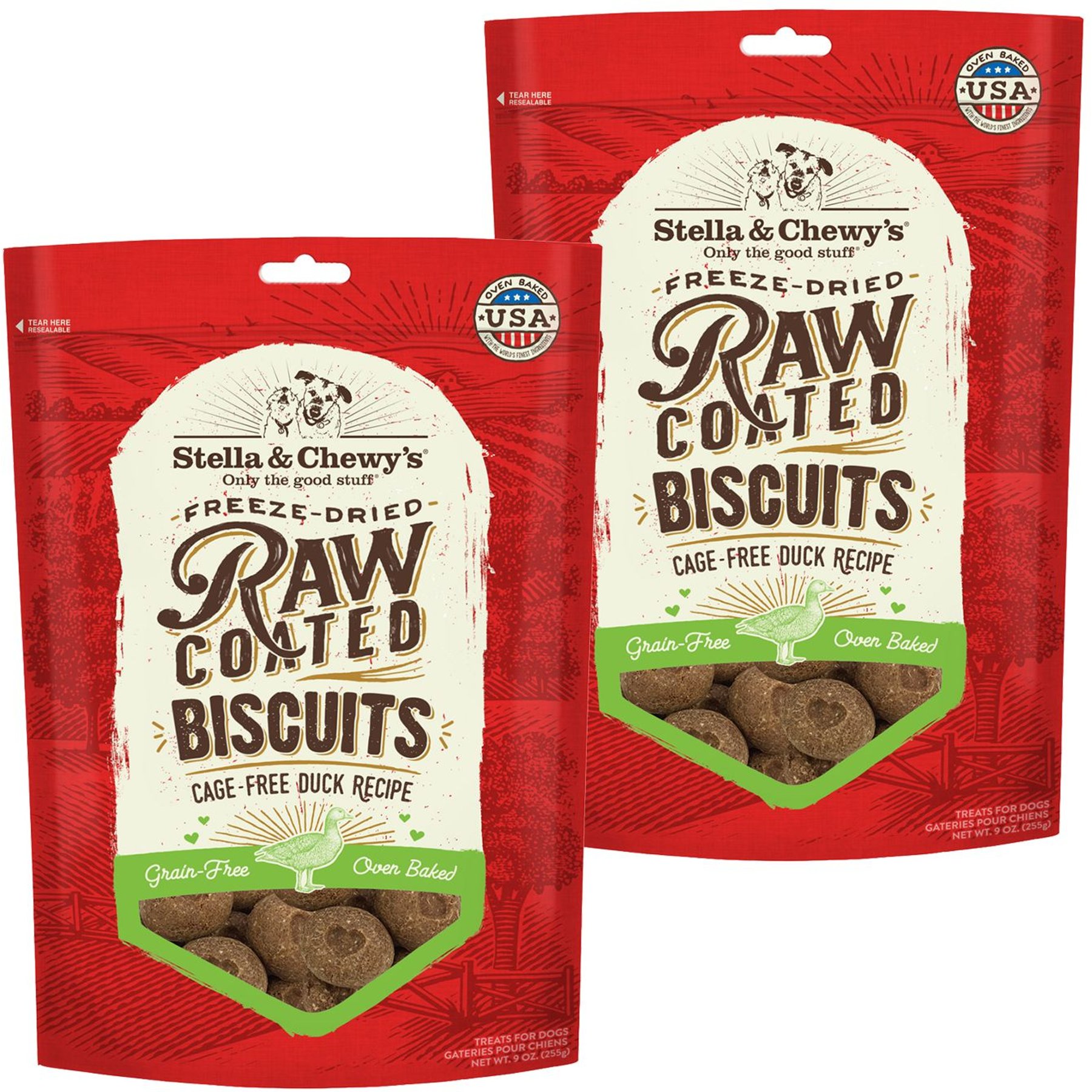 Stella & Chewy's Raw Coated Biscuits Cage-Free Duck Recipe Freeze-Dried Grain-Free Dog Treats