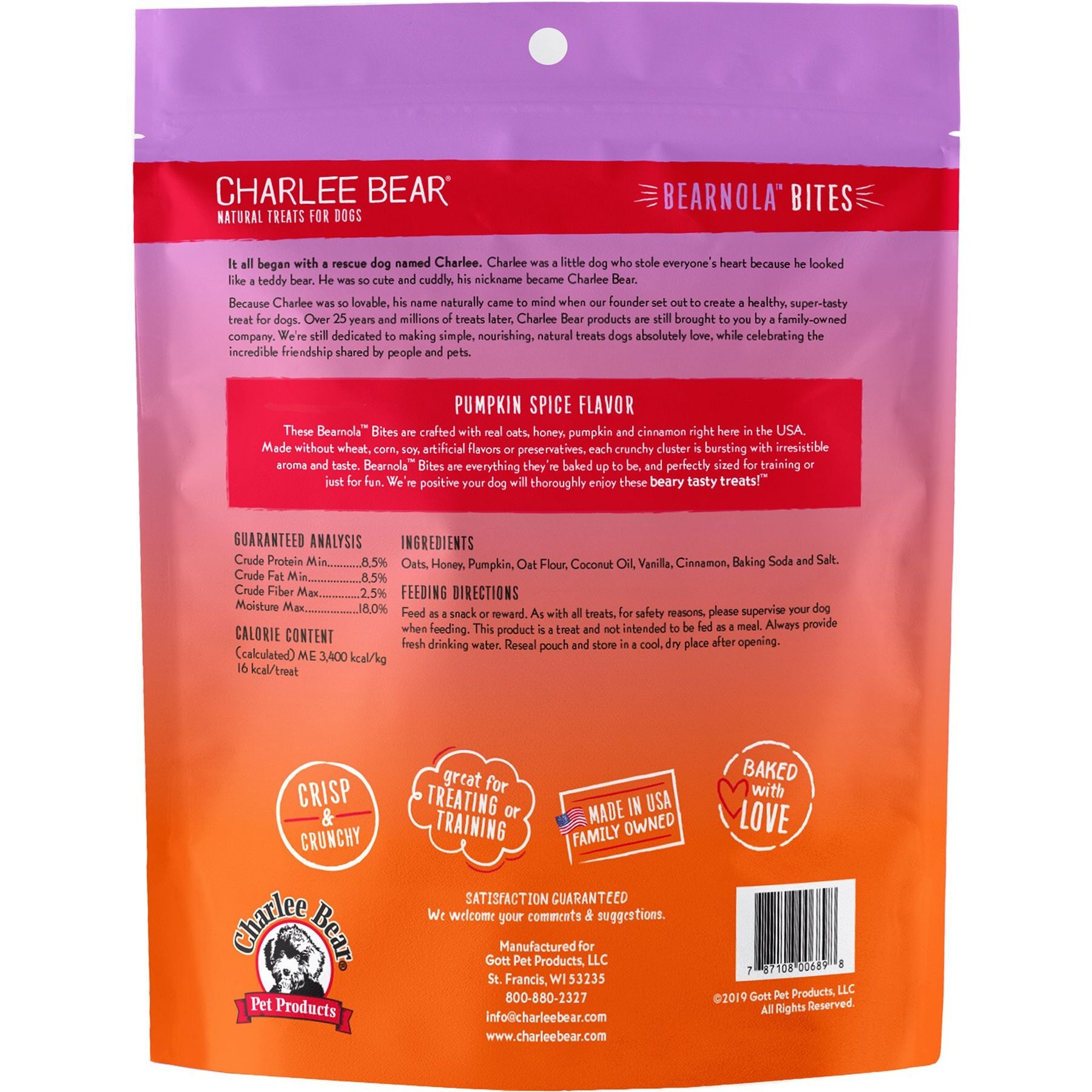 Charlee Bear Bearnola Bites Pumpkin Spice Flavor Dog Treats, 8-oz bag
