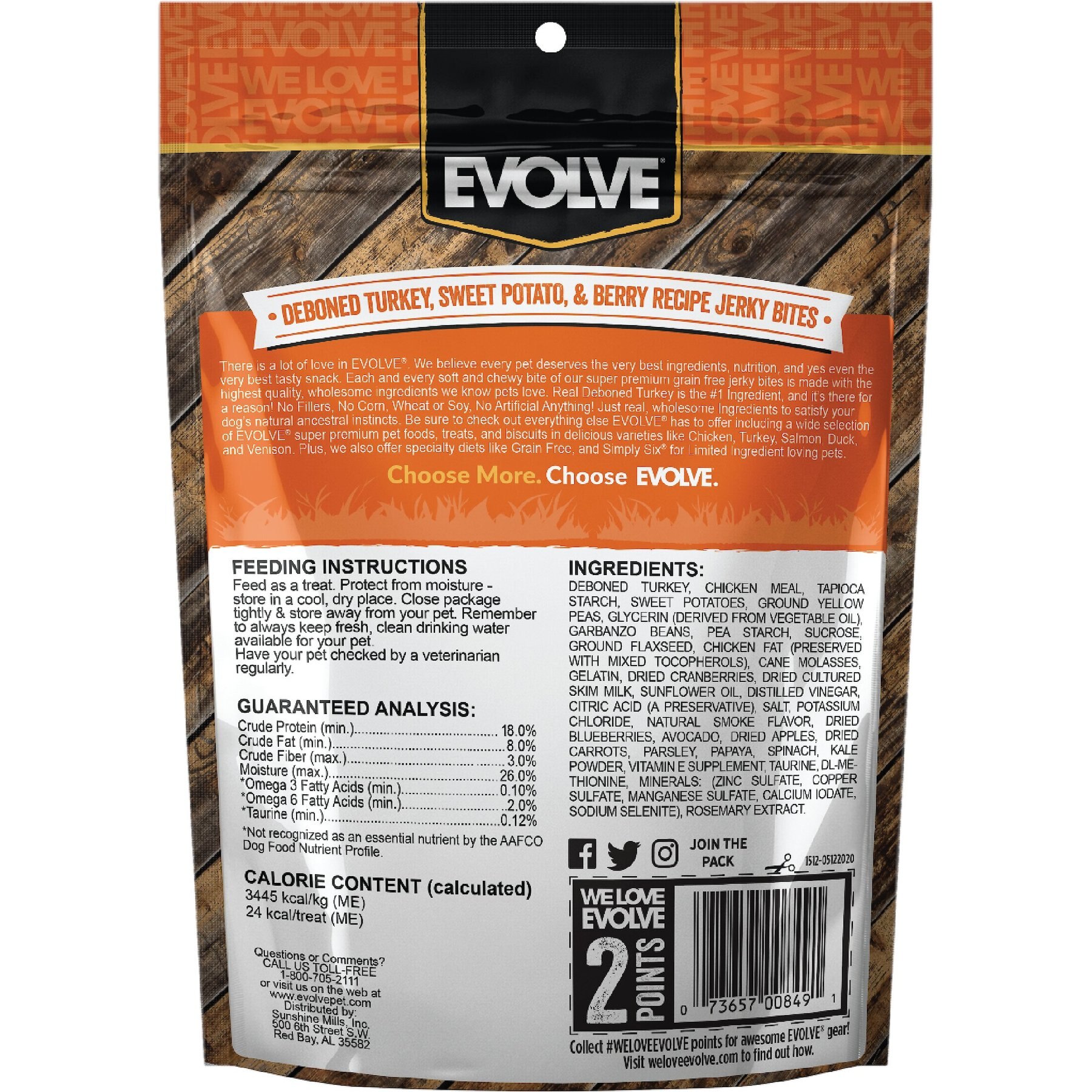 Evolve Turkey, Pea & Berry Recipe Jerky Bites Grain-Free Dog Treats