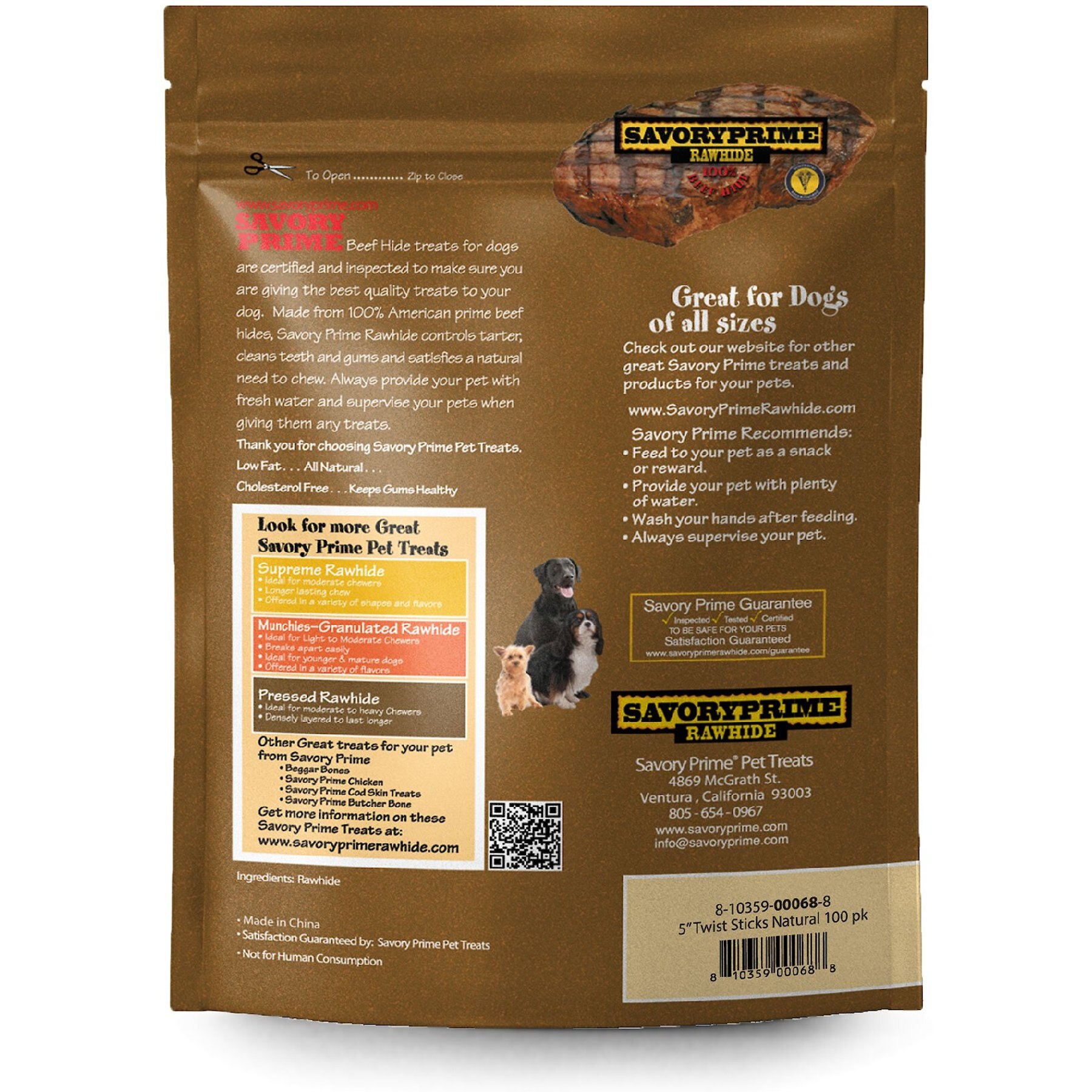 Savory Prime Natural Rawhide Twists Dog Treats, 5-in