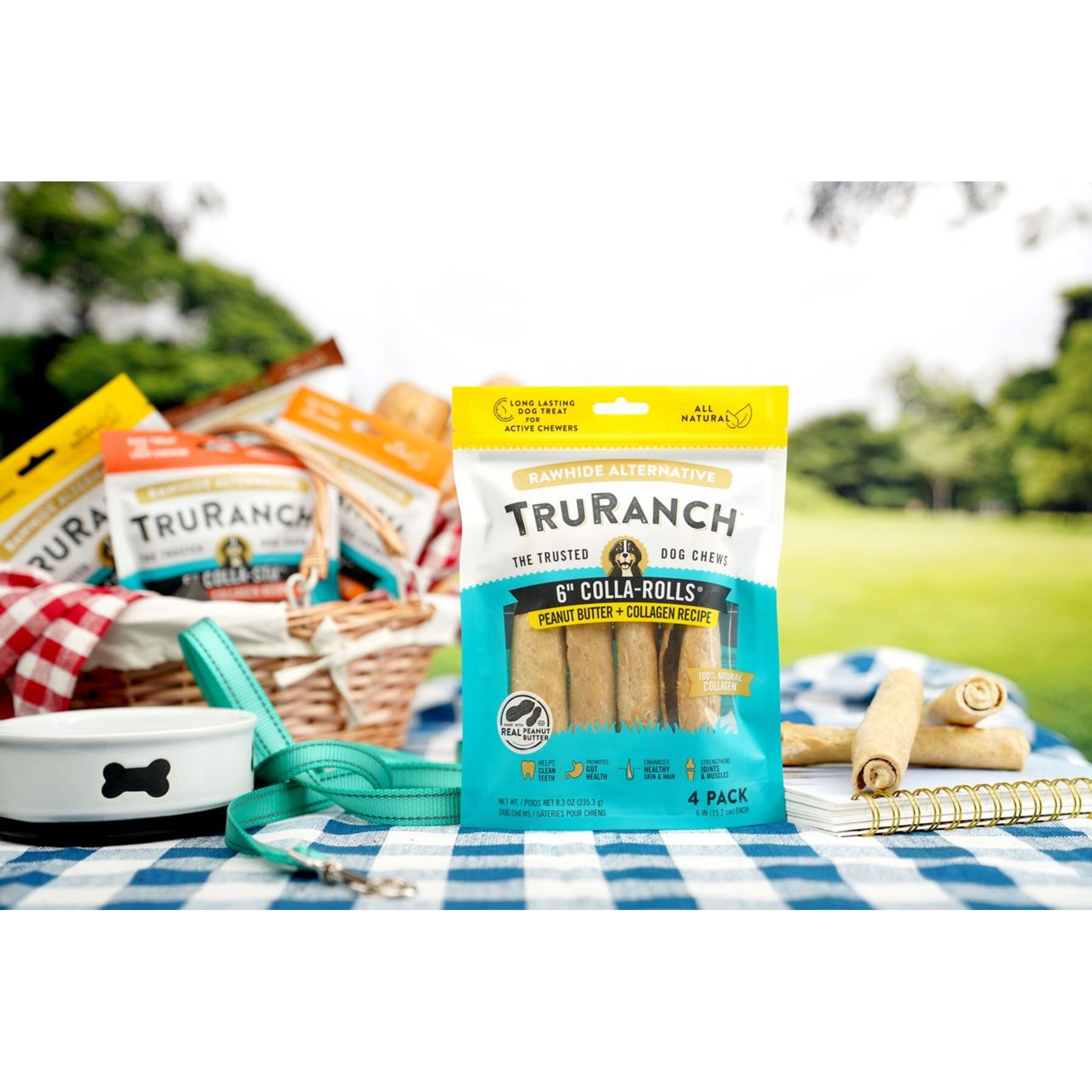 TruRanch Peanut Butter Collagen Roll Hard Chew Dog Treats, 6-in, 4 count