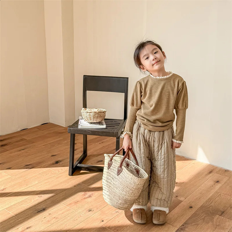 Winter Baby and Velvet Thick Mens Fashion Printed Girls Casual Pants Preschool Boys Warm Harem Pants Baby Clothing 241121