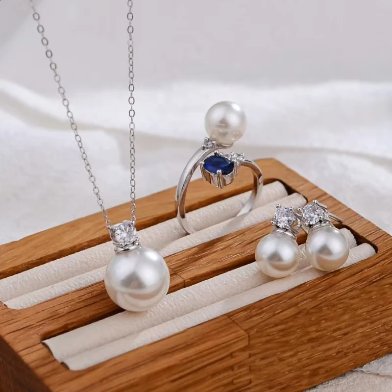 S925 pure silver high-quality crystal zircon pearl round pendant necklace diamond pendant necklace 241120