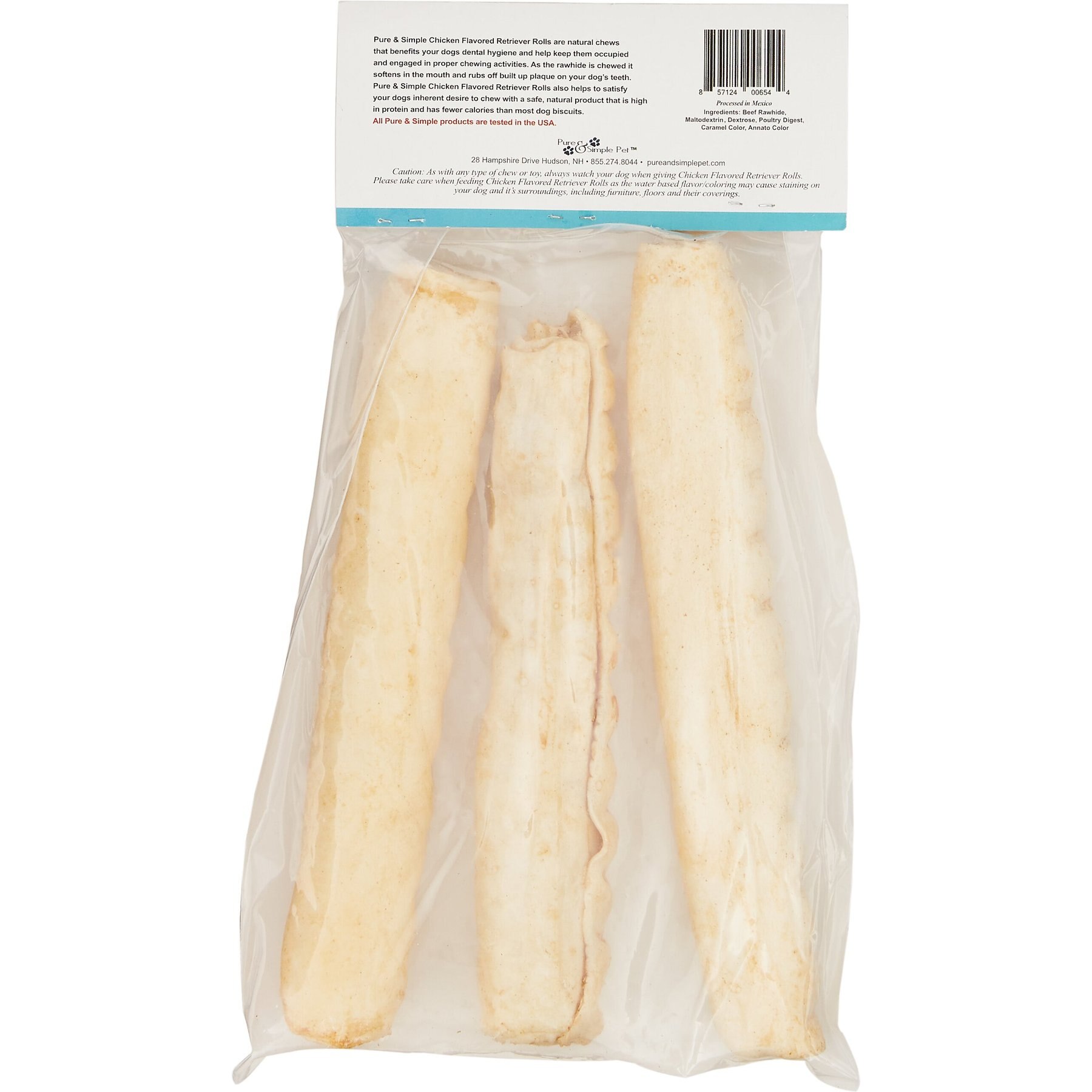 Pure & Simple Pet Chicken Flavored Rawhide Retriever Roll Dog Treat, Large
