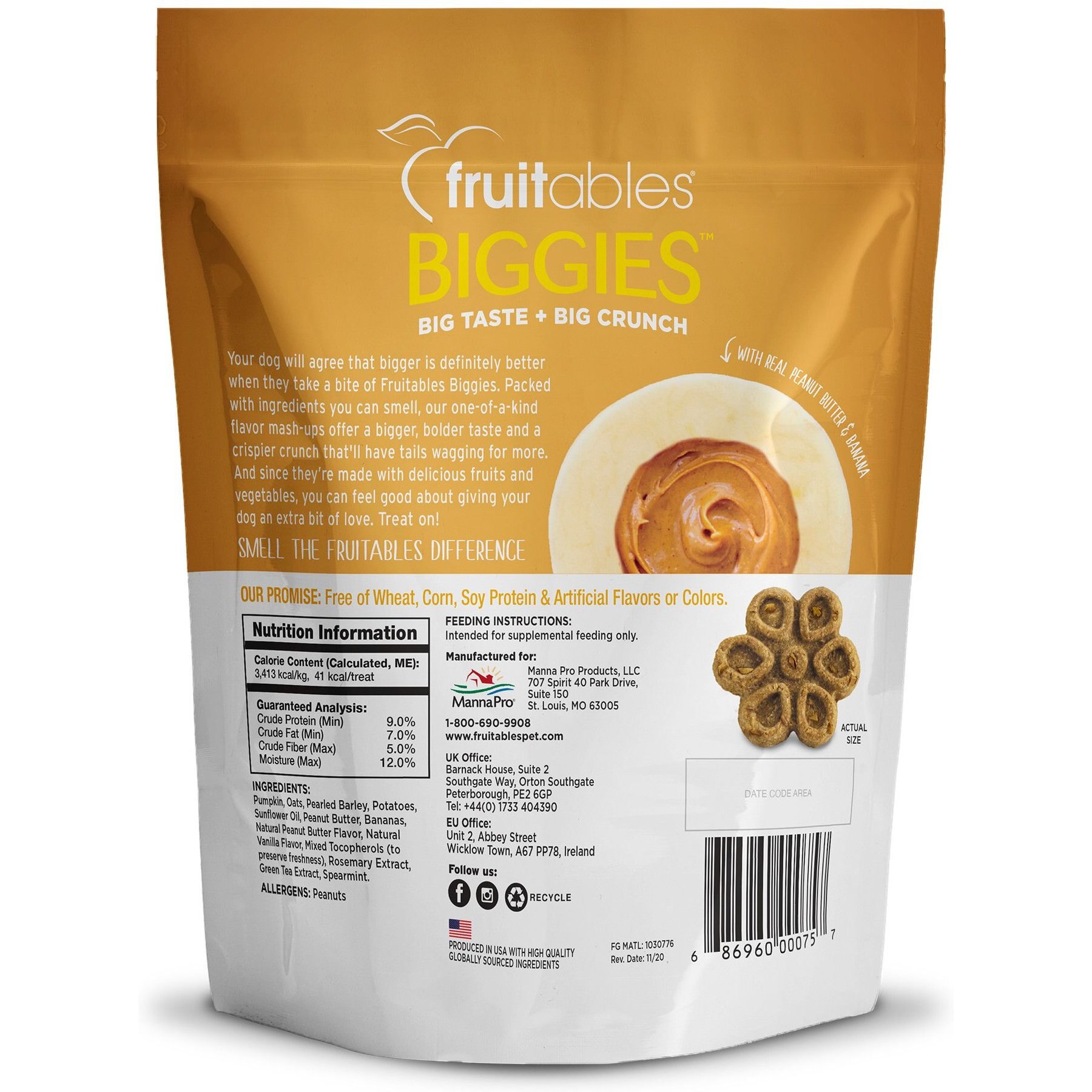 Fruitables Biggies with Real Peanut Butter & Banana Dog Treats, 16-oz bag