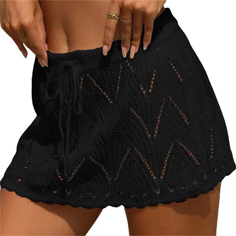 Skirts Xingqing Beach Skirt Cover Up 2024 Summer Women Solid Color Drawstring High Waist Knitted Mini Skirt Casual Swimming Come Y240420