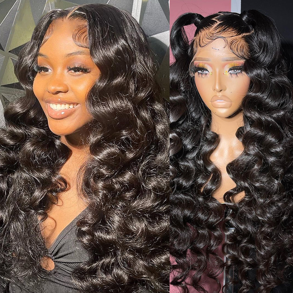 Loose Deep Wave Lace Front Human Hair Wigs for Women Black 13x4 Lace Frontal Wig Transparent HD Lace Glueless Synthetic Wig Pre Plucked