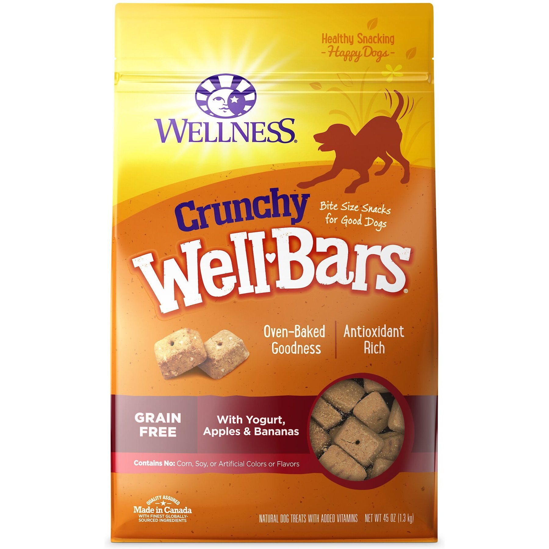 Wellness Crunchy WellBars Grain-Free Yogurt, Apples & Bananas Baked Dog Treats