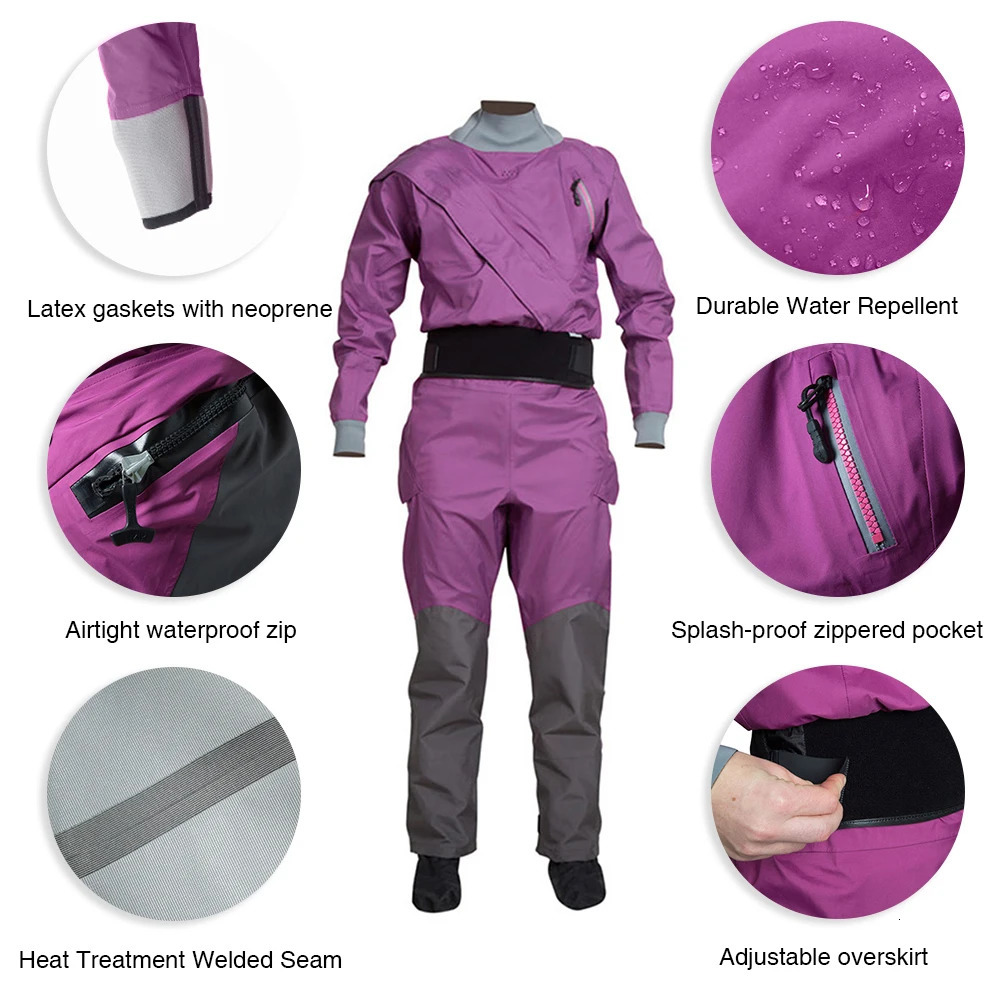 Womens Kayaking Drysuit Swimming In Cold Pool Surfing Rafting Paddling Strokes Waterproof Breathable Dry Suit DW31 240419
