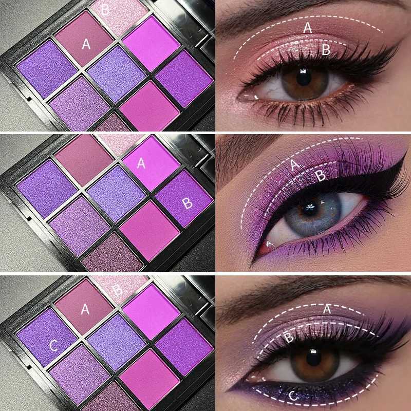 9 Colors Glitter Eyeshadow Palette Purple Shimmer Pearlescent Matte Acrylic Eye Shadows Palette Waterproof Eye Make UpXJ250520