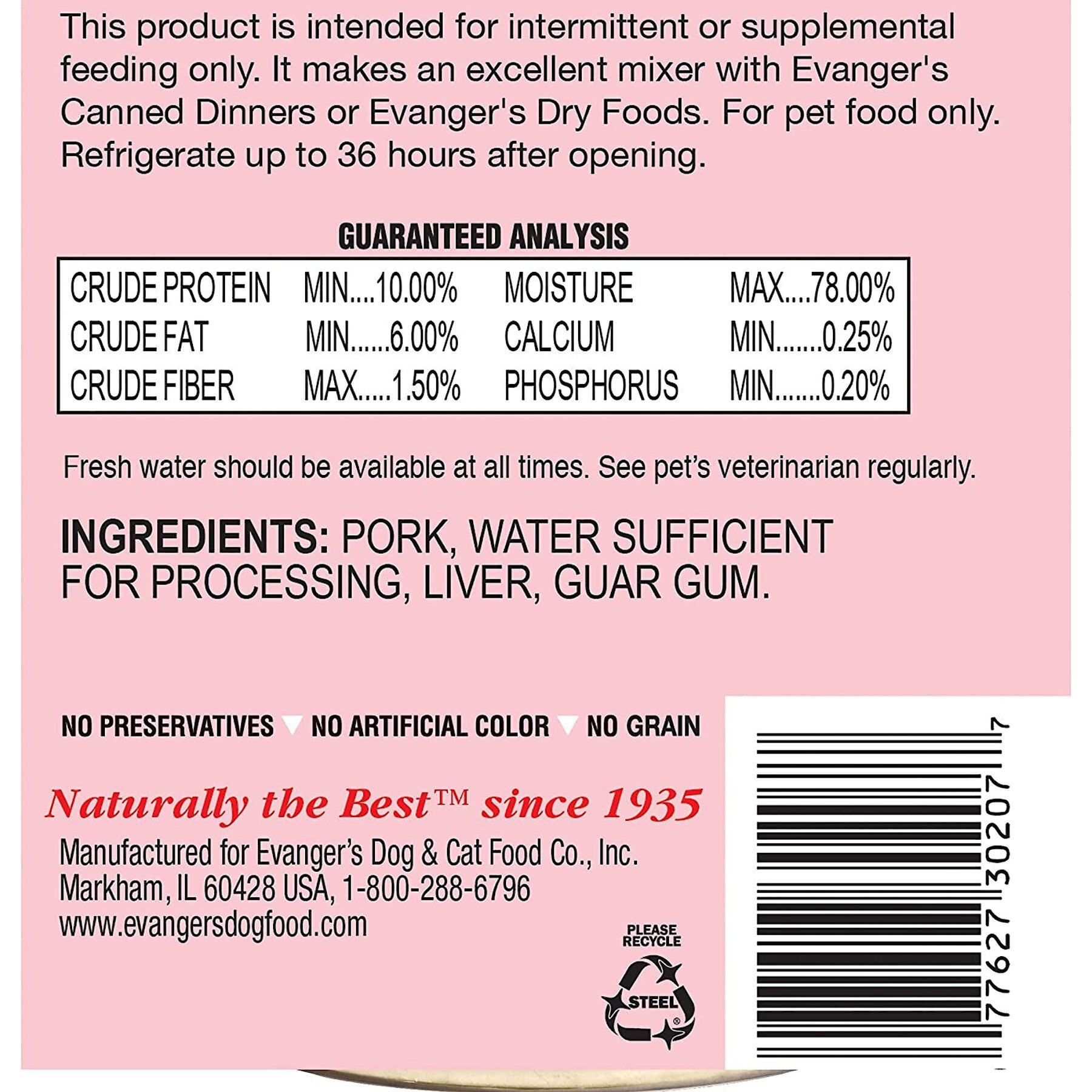 Evanger's Grain-Free Pork Canned Dog & Cat Food