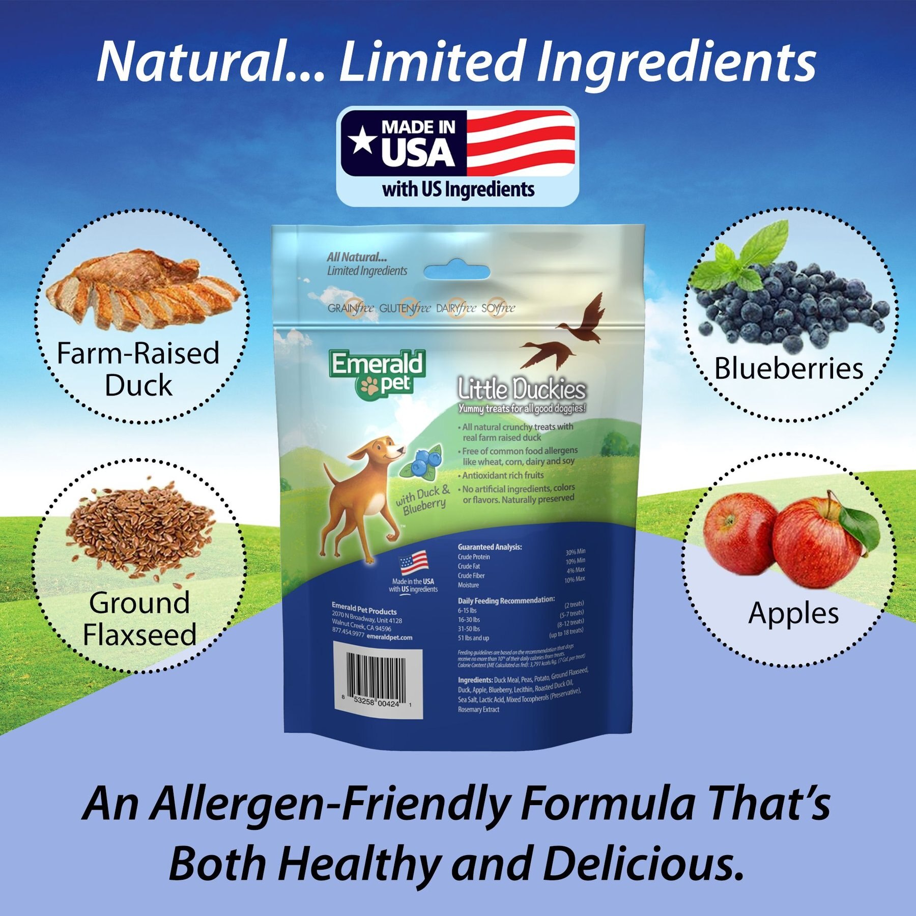 Emerald Pet Grain-Free Little Duckies with Duck & Blueberry Dog Treats