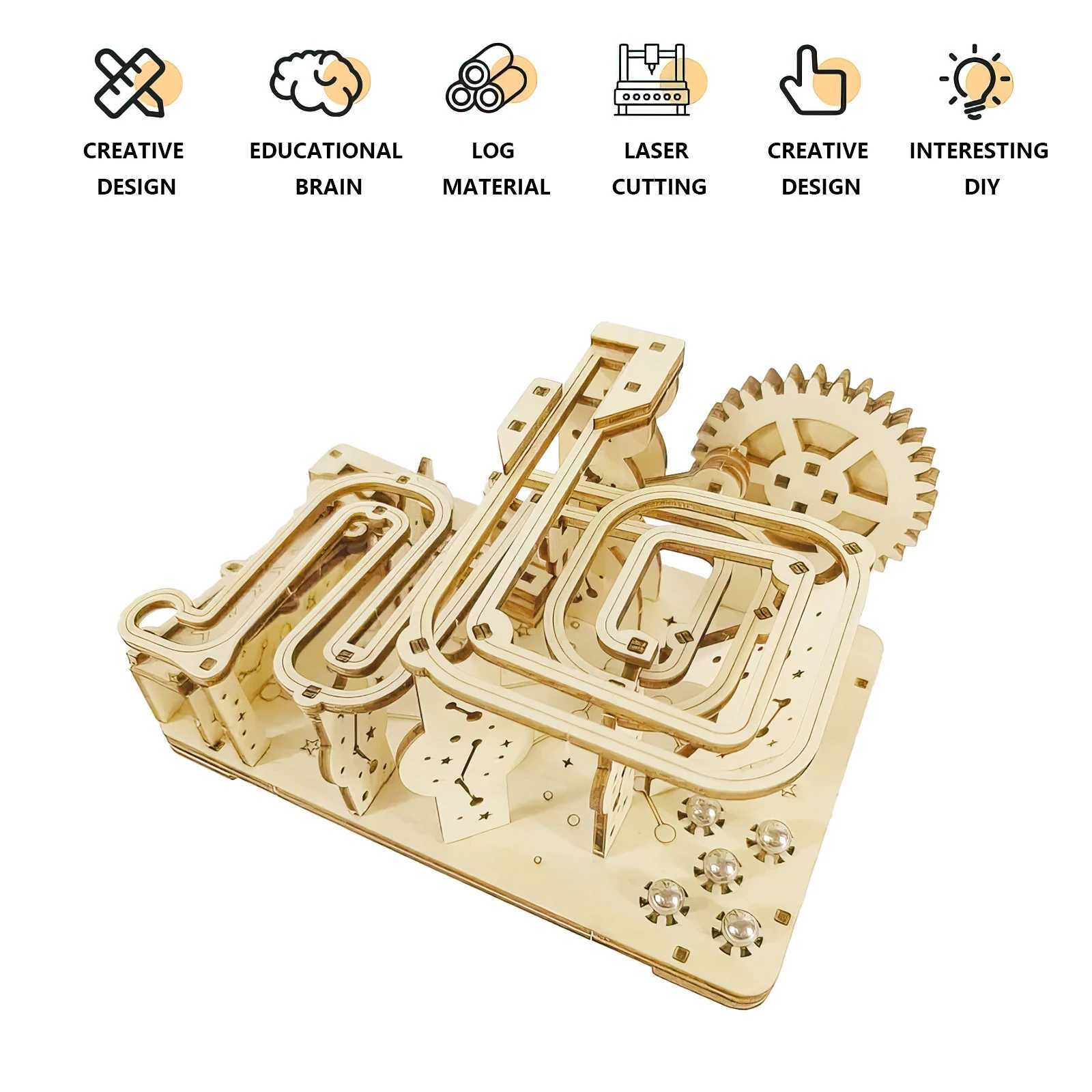3D Wooden Puzzle Manual rail bead Mechanical Track BallDIY Intellectual Development Assembly Models Holiday GiftXJ241120