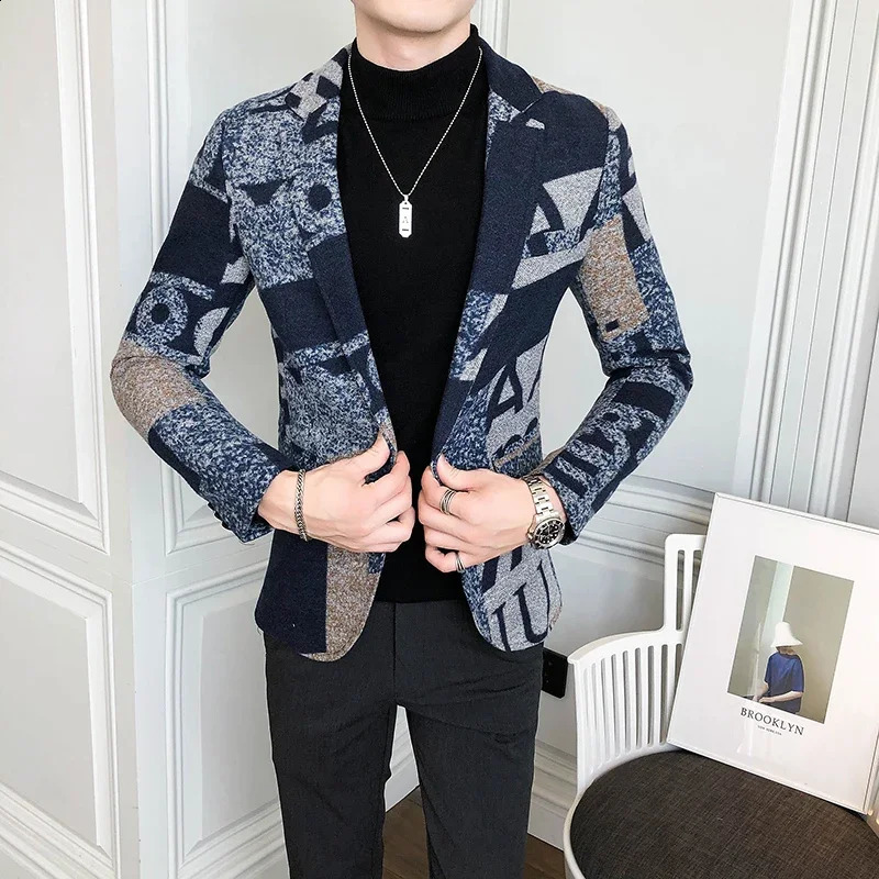 Vintage wool jacket autumn/winter mens letter printing jacket slim business party dance party fashionable wool jacket mens clothing 241118