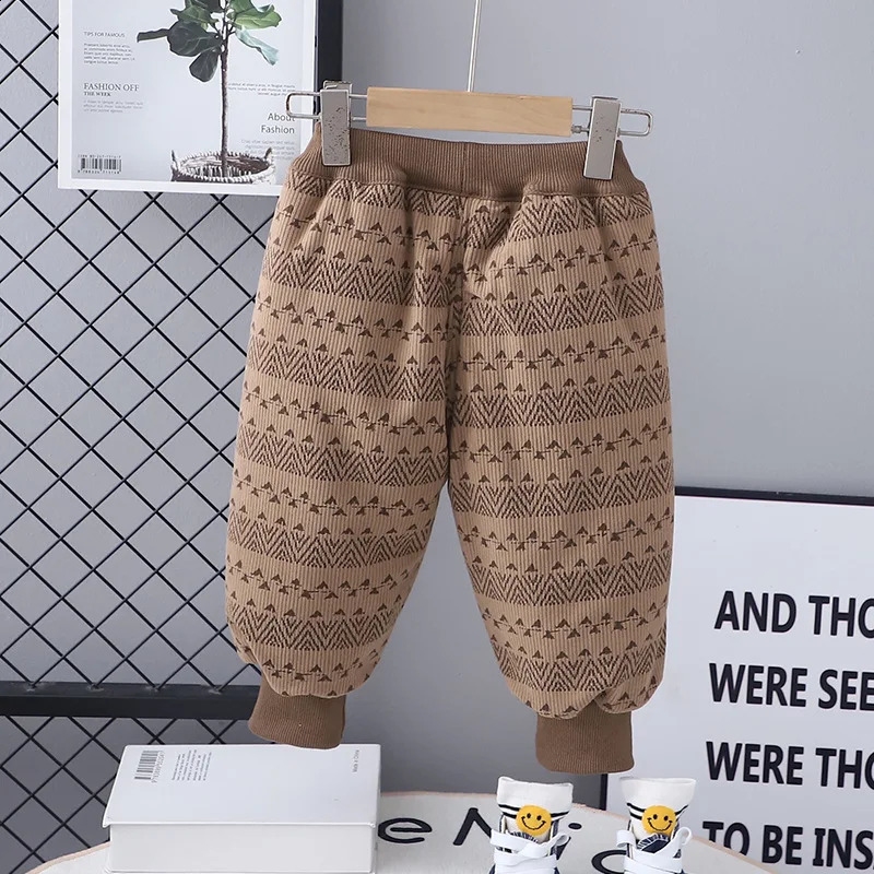 Childrens clothing boys winter casual/flannel double-layer cotton striped pants childrens autumn and winter clothing pants 241121