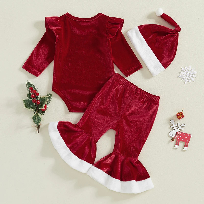 Citgeett winter baby Christmas clothing letter printing long sleeved jumpsuit flash pants hat autumn Christmas clothing set 241121