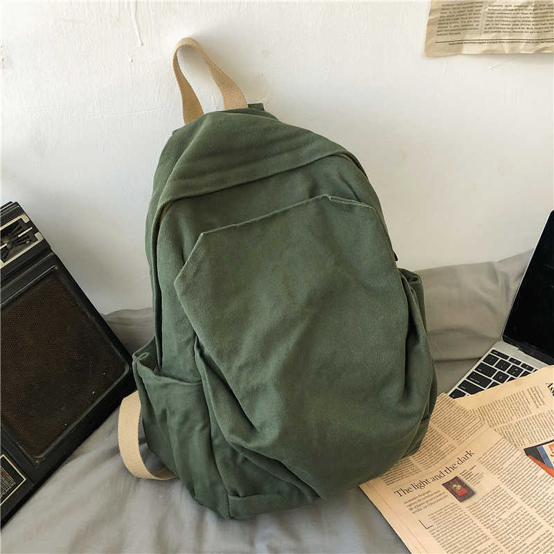 Folding backpack for women new washed canvas artistic Korean version college style student backpack casual backpack