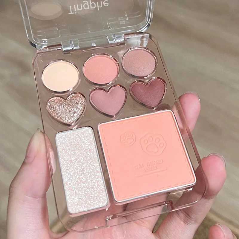 8-Color Pink Orange Eyeshadow Palette Facial Blusher Highlighter Brightening Lasting Heart-shaped Eye Shadow Makeup CosmeticsXJ250520