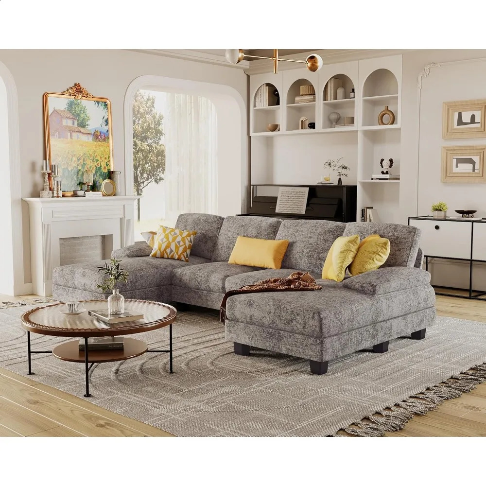 Sectional Couches for Living Room U-shaped linen fabric sofa 4-seater double chair sofa set suitable for apartments 241120