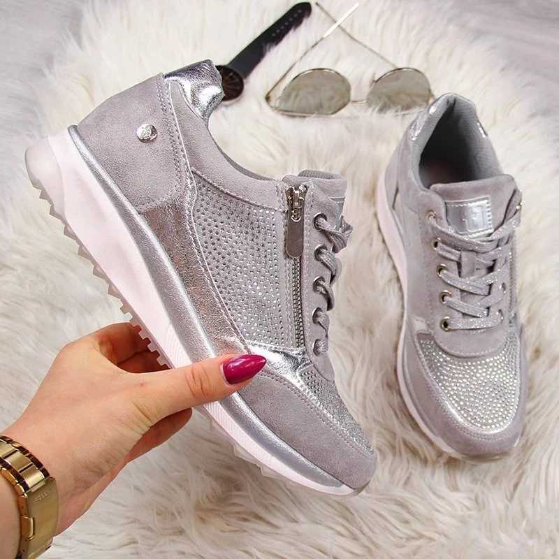 Womens shoes gold sports shoes zipper platform trainer womens shoes casual lace top Tenis Feminino Zapatos De Mujer womens sports shoes M241225