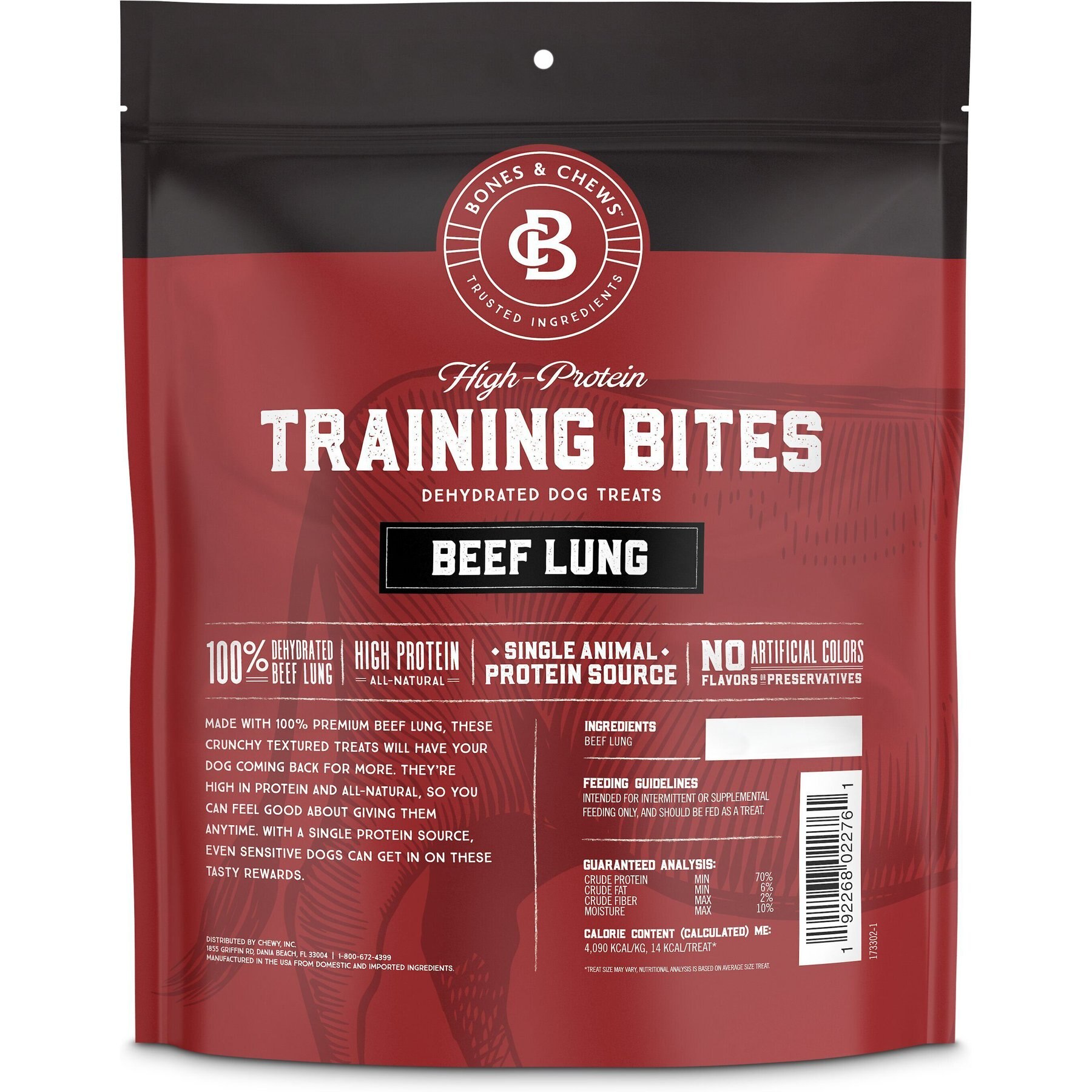 Bones & Chews All-Natural Beef Lung Training Bites Dehydrated Dog Treats, 12-oz bag