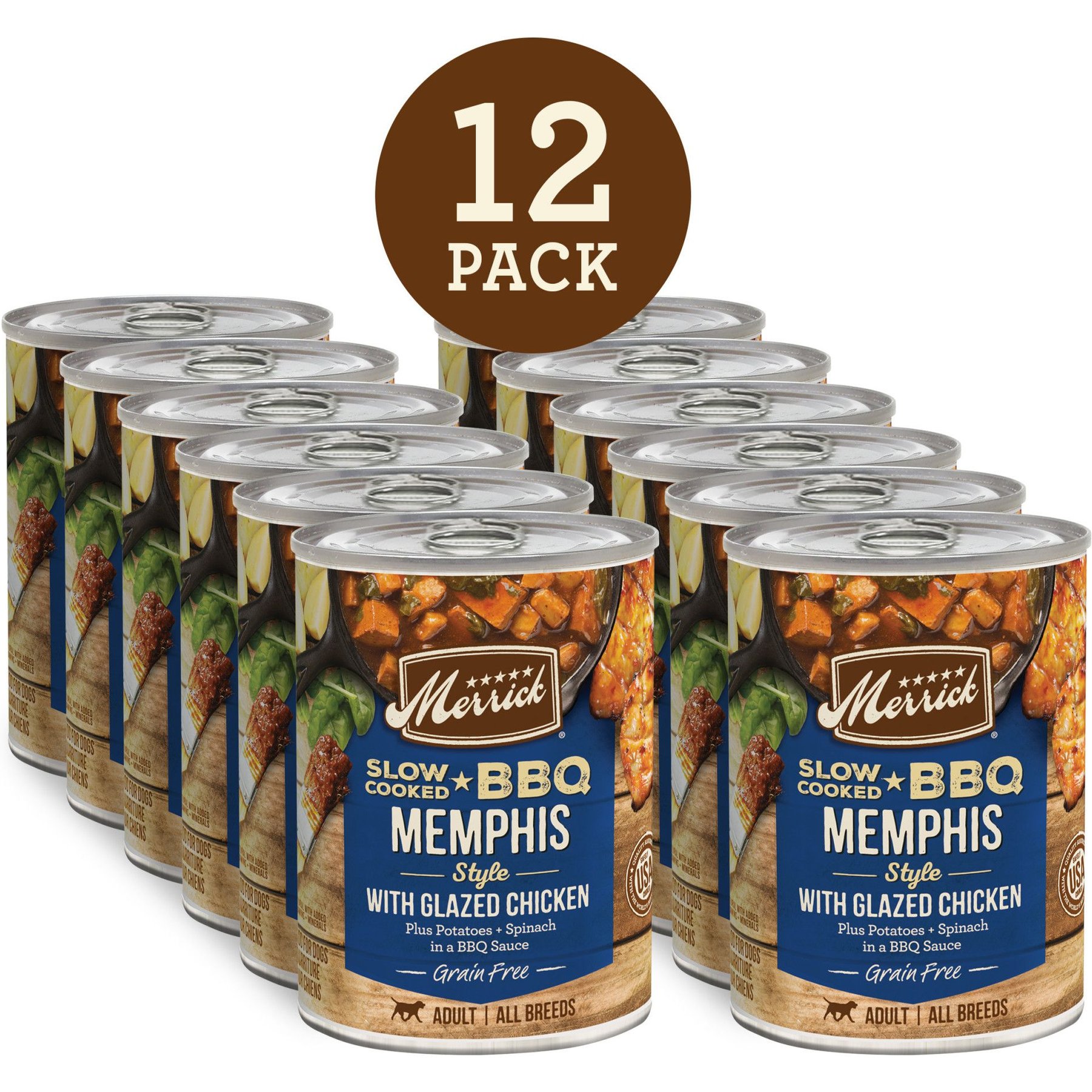 Merrick Grain-Free Wet Dog Food Slow-Cooked BBQ Memphis Style with Glazed Chicken