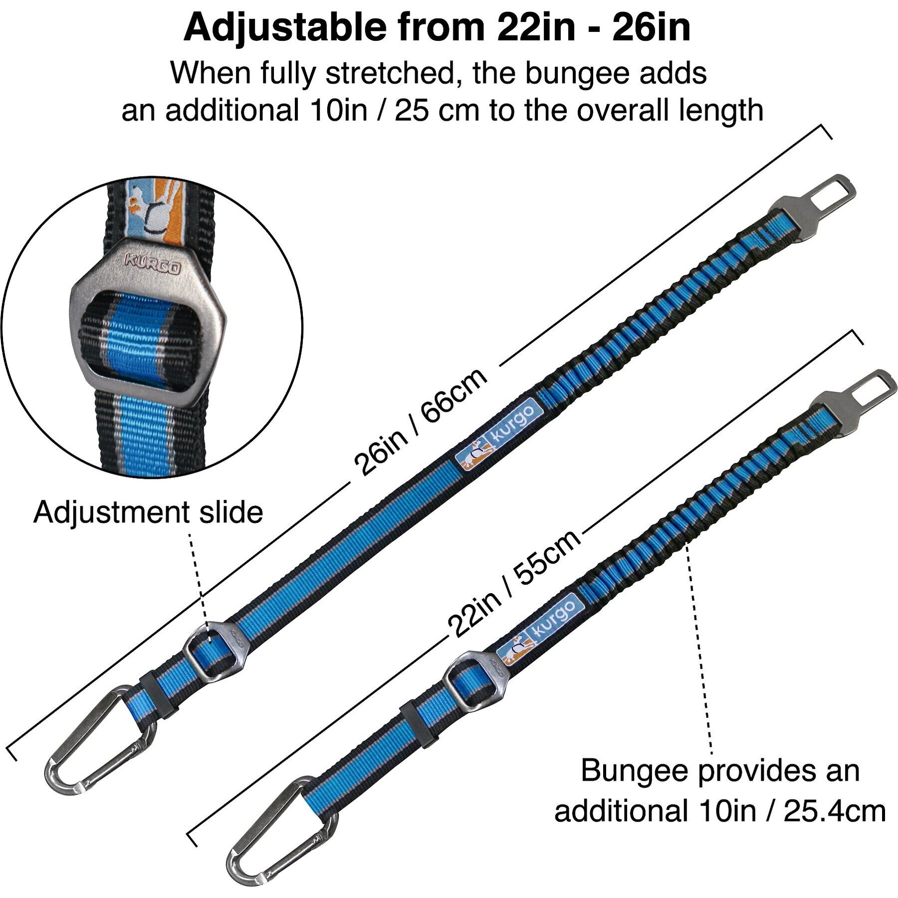 Kurgo Direct to Seatbelt Bungee Tether Dog Safety Belt, Blue