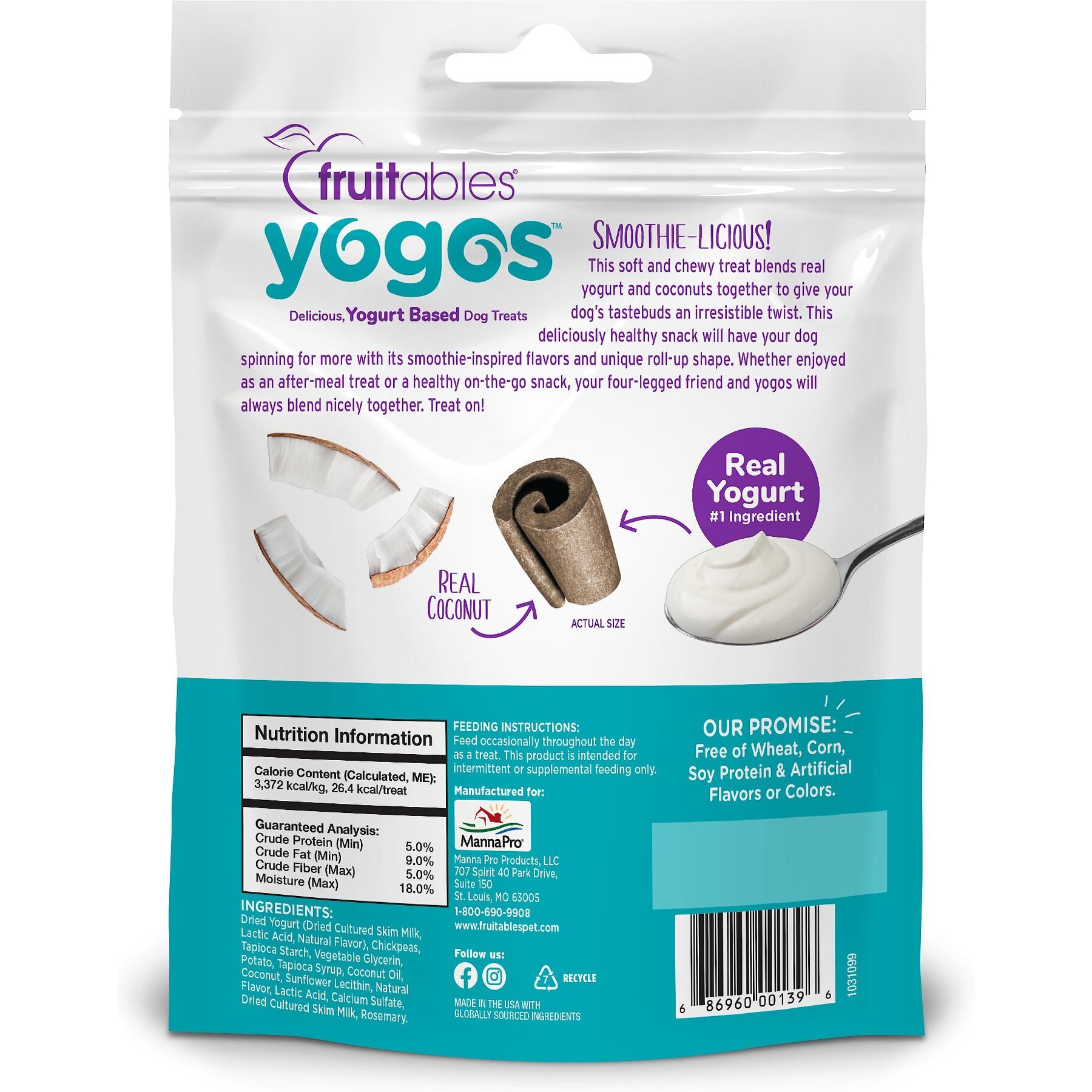 Fruitables Yogos Coconut Flavor Grain-Free Dog Treats, 12-oz pouch