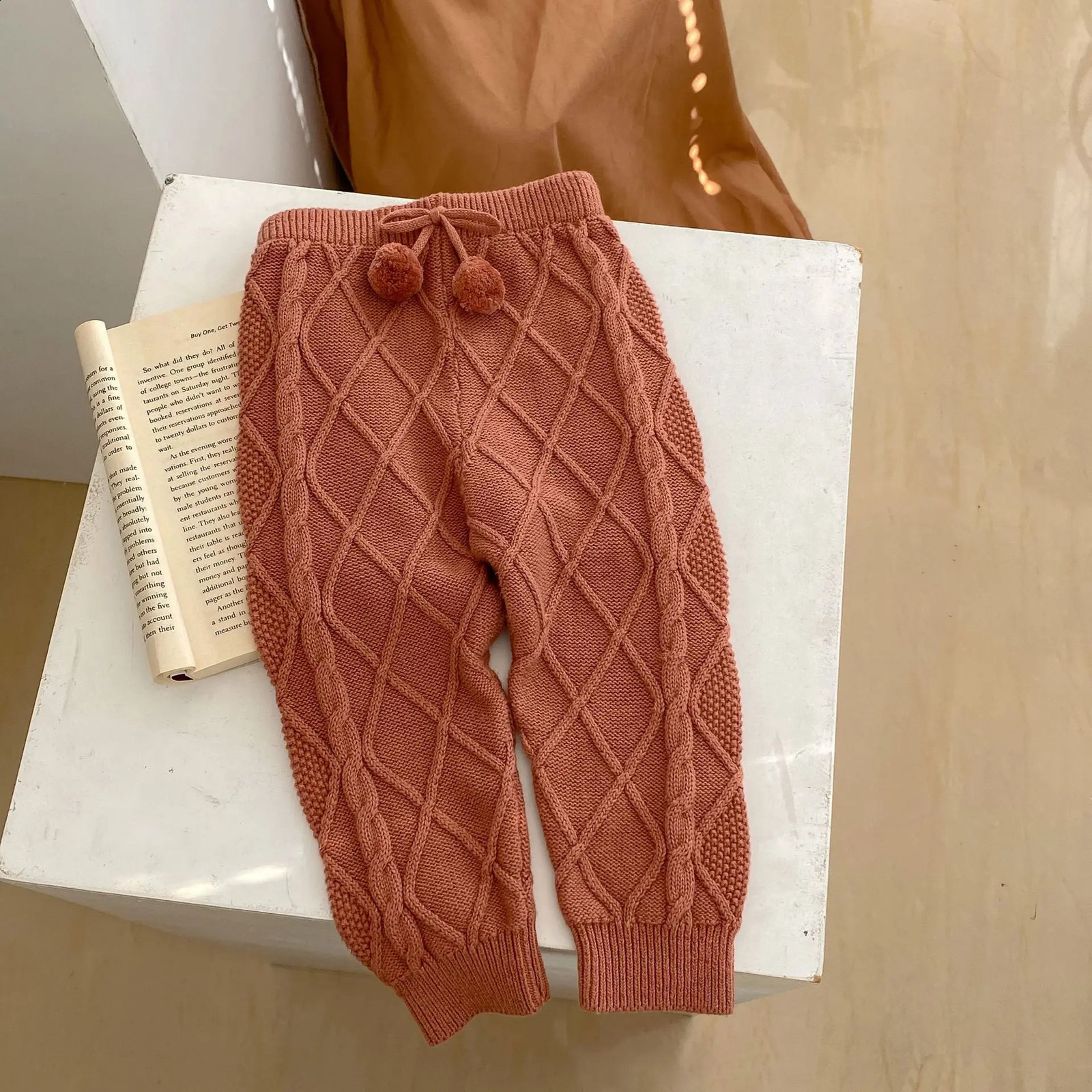 0-3T born Baby Boys and Girls Winter Clothing Knitted Warm Baby Pants Thick Sweater Trouser Casual Stretch Set 241121