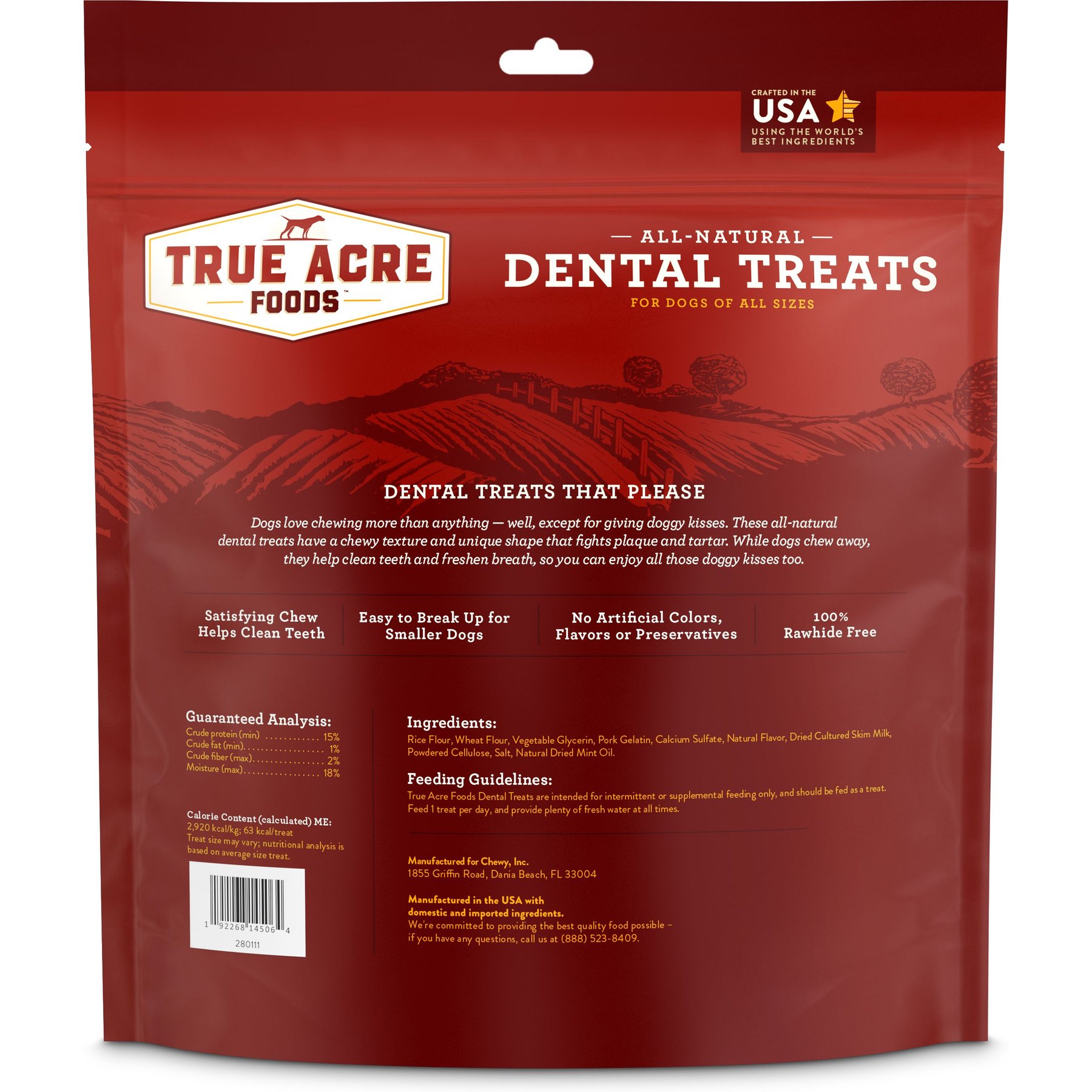 True Acre Foods All-Natural Dental Chew Sticks, Mint Flavor