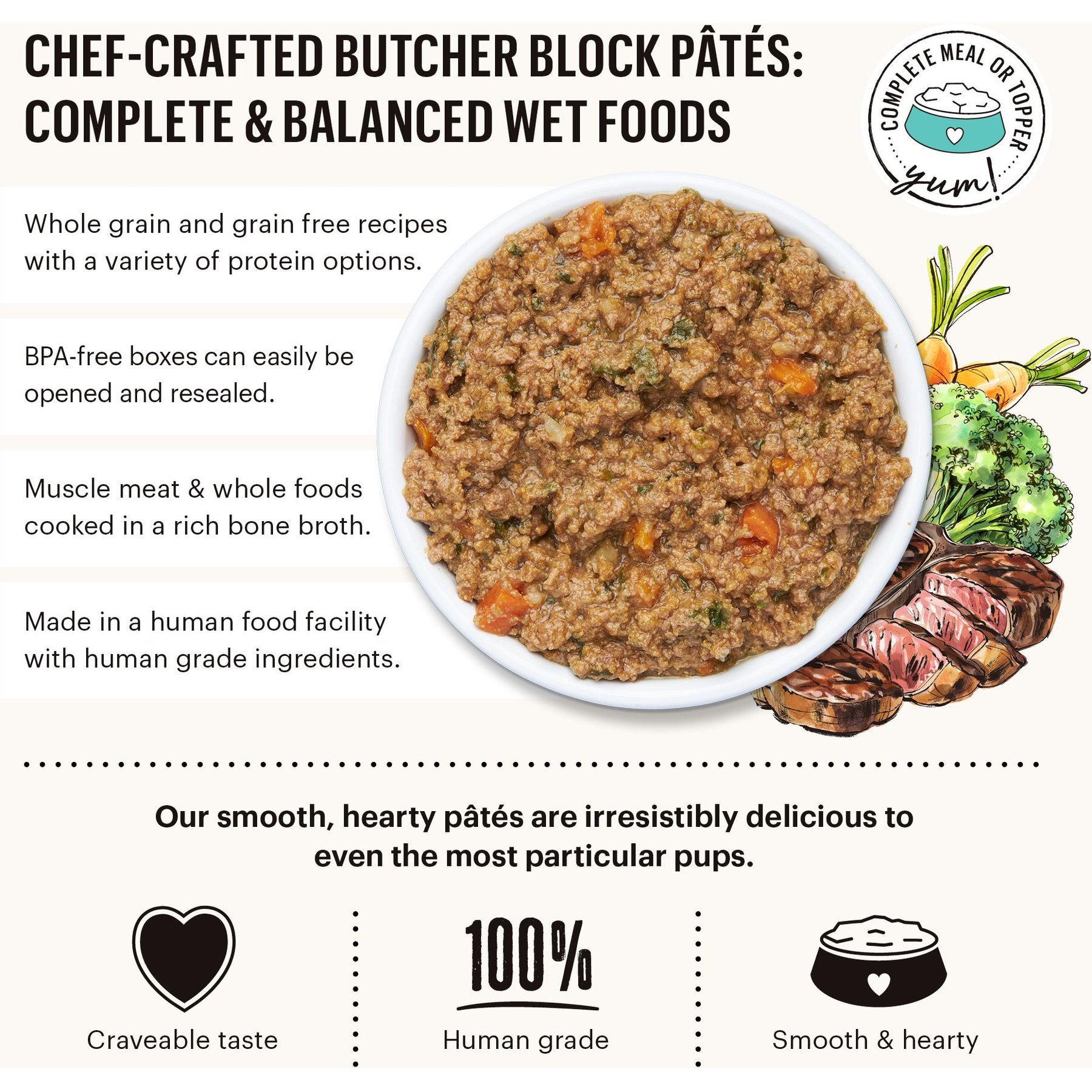 The Honest Kitchen Butcher Block Pate Beef, Lamb & Spring Veggies Wet Dog Food, 10.5-oz bag, case of 6