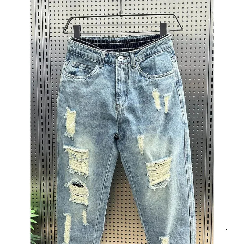 Foufurieux Ripped Jeans Men Clothes Loose Stretch High Waist Jeans Male Denim Pants Oversize Vintage Jean Trousers Harajuku 240420